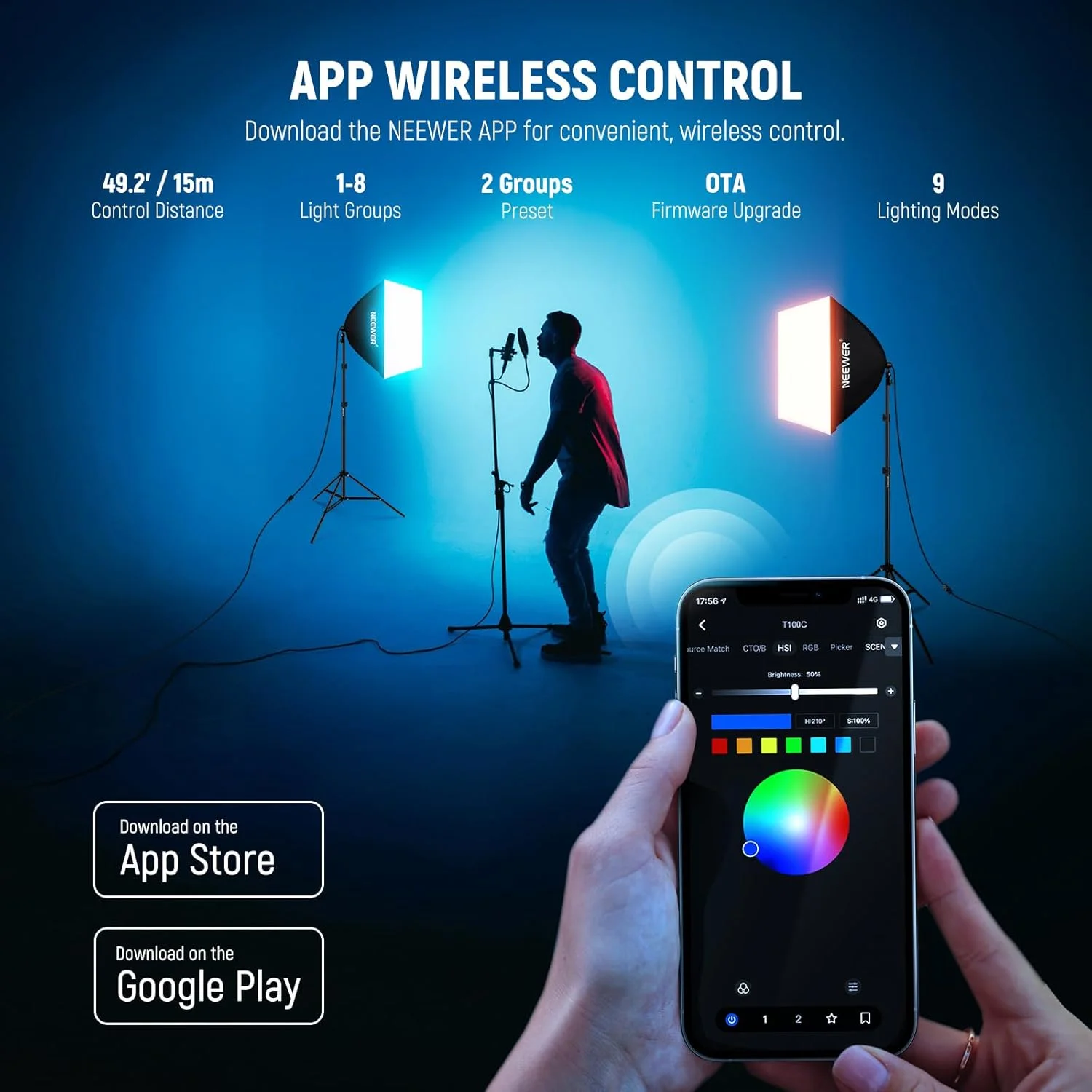 کیت نورپردازی سافت باکس RGB نیور با کنترل از طریق اپلیکیشن و 9 حالت افکت، 2 عدد لامپ LED 26 واتی دارای گواهینامه FCC/IC/UL با CRI93+ TLCI98+، سرپیچ های سرامیکی E26، سافت باکس های 60 سانتی متری، برای نورپردازی عکاسی استودیویی، NK800 کیت نورپردازی سافت باکس RGB نیور با کنترل از طریق اپلیکیشن و 9 حالت افکت، 2 عدد لامپ LED 26 واتی دارای گواهینامه FCC/IC/UL با CRI93+ TLCI98+، سرپیچ های سرامیکی E26، سافت باکس های 60 سانتی متری، برای نورپردازی عکاسی استودیویی، NK800