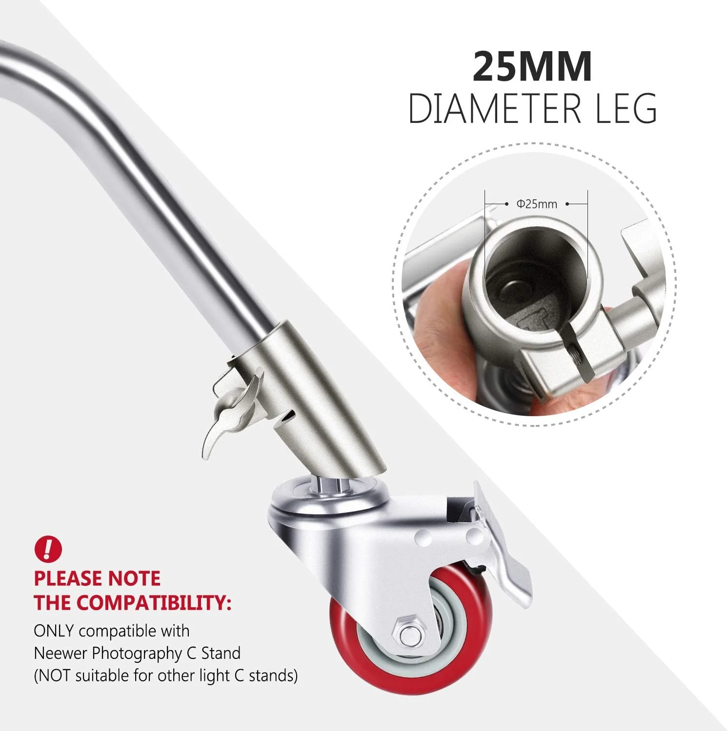 مجموعه 3 عددی چرخ های گردان حرفه ای Neewer با قطر 75 میلی متر، ساختار فلزی بادوام با پایه لاستیکی فقط سازگار با پایه C عکاسی Neewer برای فیلمبرداری استودیویی