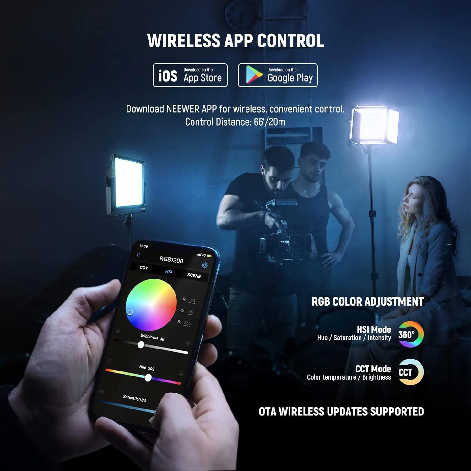 مجموعه 2 عددی نور ویدئویی ال ای دی RGB1200 نیور با کنترل APP/2.4G، کیت نورپردازی اصلی با پایه های سه پایه و کیف برای استریم، ضبط استودیو، عکاسی، 60 وات/22000 لوکس/حداقل کاهش نور 1%/360 درجه RGB/CRI97+/TLCI98+ مجموعه 2 عددی نور ویدئویی ال ای دی RGB1200 نیور با کنترل APP/2.4G، کیت نورپردازی اصلی با پایه های سه پایه و کیف برای استریم، ضبط استودیو، عکاسی، 60 وات/22000 لوکس/حداقل کاهش نور 1%/360 درجه RGB/CRI97+/TLCI98+