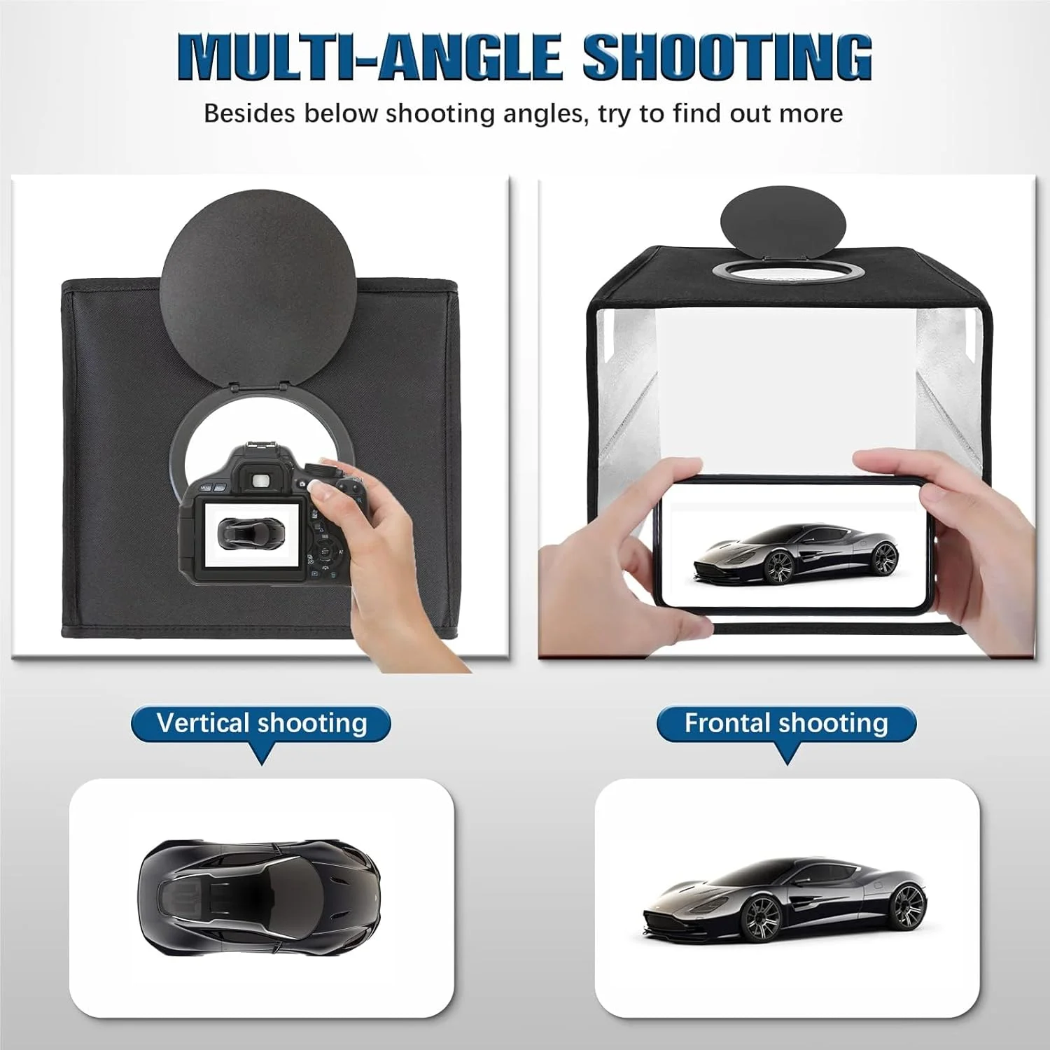 جعبه نور استودیویی عکس ارتقا یافته eWINNER 16 اینچ / 40 سانتی متر، چادر نور تاشو قابل حمل، کیت چادر عکاسی سه رنگ سفید/نرم/گرم با 144 چراغ LED و 6 پس زمینه (12 رنگ)