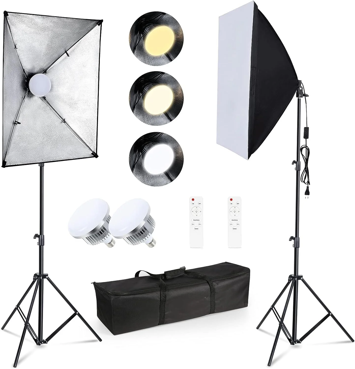 کیت نورپردازی سافت باکس eWINNER، نور استودیویی عکاسی 50x70 سانتی متر، رفلکتور و دمای رنگ قابل تنظیم، لامپ ال ای دی 150 وات * 2، تجهیزات عکس، پرتره، فشن، فیلمبرداری یوتیوب