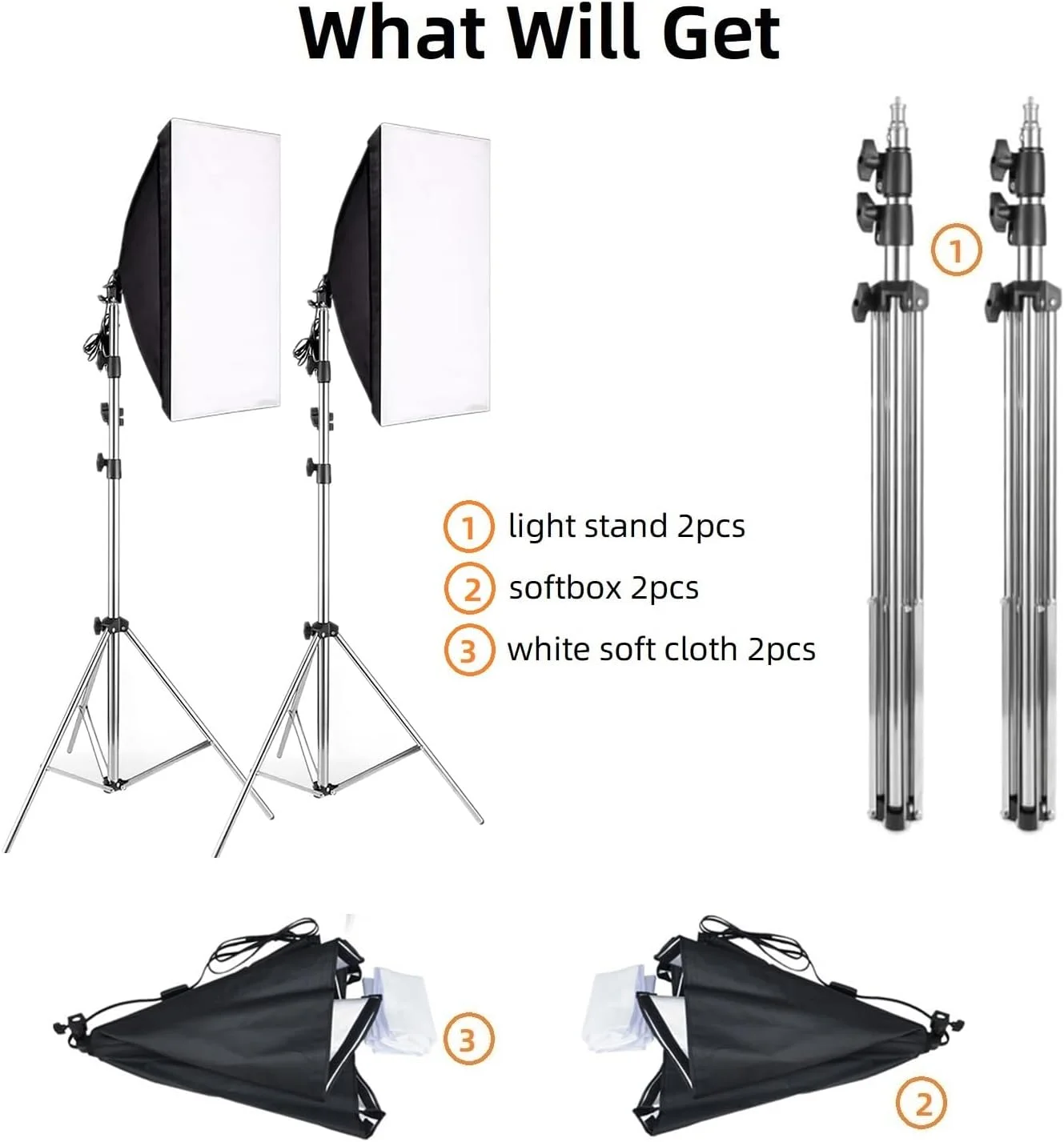 کیت استودیویی سافت باکس عکاسی eWINNER، مجموعه نورپردازی سافت باکس مستطیلی مداوم [سافت باکس 50x70 سانتی متر * 2 عدد] و [پایه نگهدارنده نور * 2 عدد] مجموعه تجهیزات استودیوی عکس
