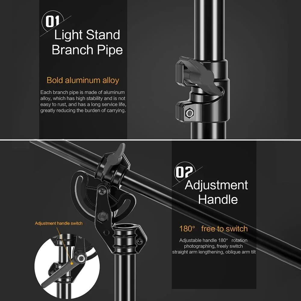 پایه نور استودیویی قابل تنظیم دو طرفه eWINNER Max با طول 400 سانتی متر به همراه بازوی بوم 190 سانتی متری و کیسه شن، سه پایه چرخان آلیاژ آلومینیوم برای عکاسی استودیویی، فضای باز، پرتره و فیلمبرداری