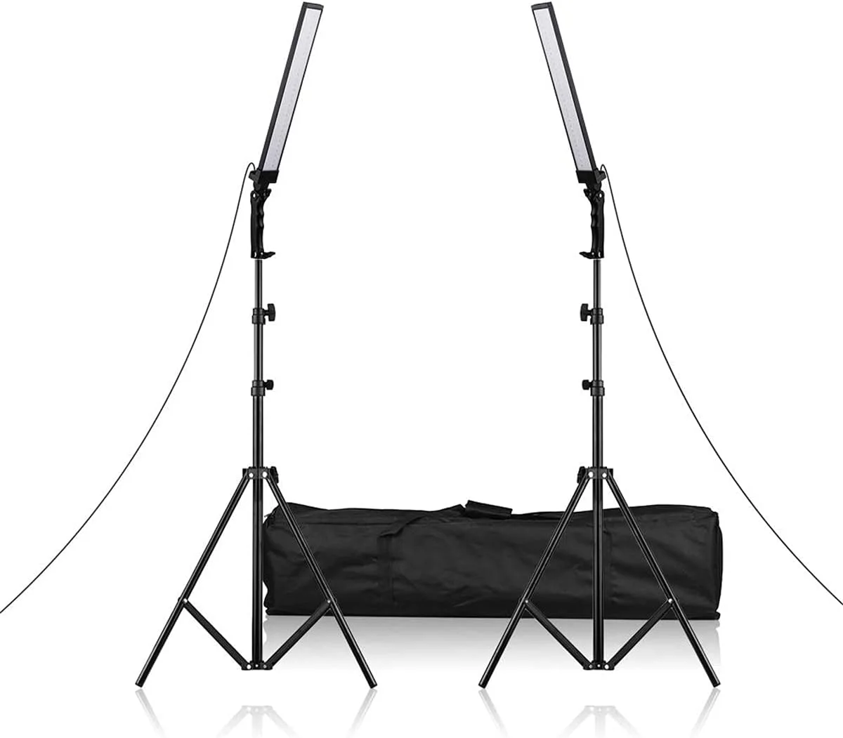 کیت نور ویدئویی LED ای وینر 60 سانتی متری/24 اینچی، 90 مهره LED 24 واتی با قابلیت تنظیم نور 5500K CRI85، پایه و دسته قابل تنظیم، نور پرکننده برای عکاسی/فیلمبرداری، شامل 2 چراغ و کیف حمل