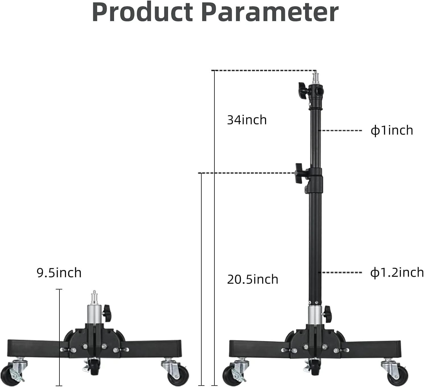 پایه های نور سنگین eWINNER با چرخ / حداکثر ارتفاع 86 سانتی متر، سه پایه تاشو برای عکاسی با زاویه کم، پایه نور برای سافت باکس ویدئویی، مونو لایت و سایر تجهیزات عکاسی (1 عدد)