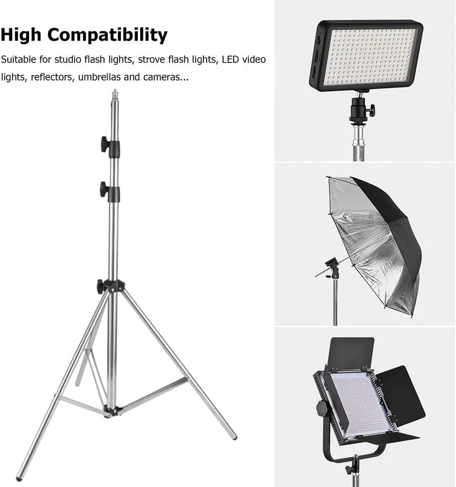 پایه نور استیل 200 سانتی متری eWINNER با پیچ استاندارد 1/4 اینچی، چند منظوره، تاشو و قابل حمل، مناسب برای سافت باکس استودیویی، مونو لایت و سایر تجهیزات عکاسی