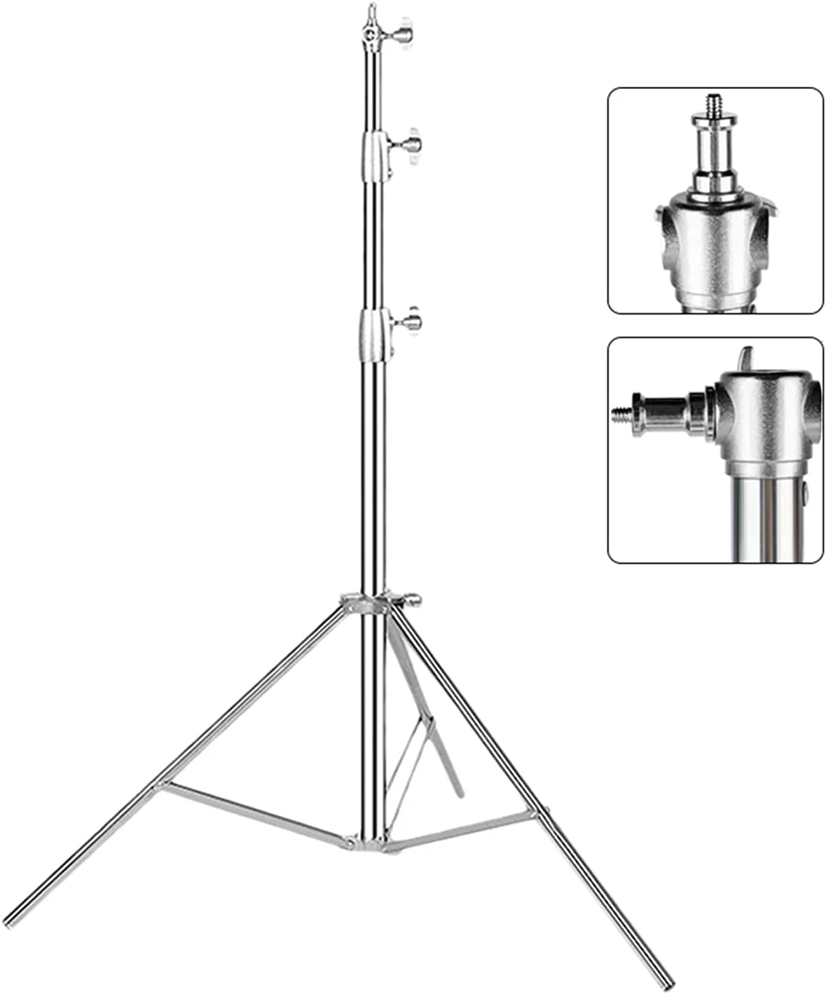 پایه نور استیل سنگین eWINNER، 280 سانتی متر، با آداپتور یونیورسال 1/4 اینچ به 3/8 اینچ، مناسب برای سافت باکس استودیویی، فلاش استروب و سایر تجهیزات عکاسی (نقره ای)