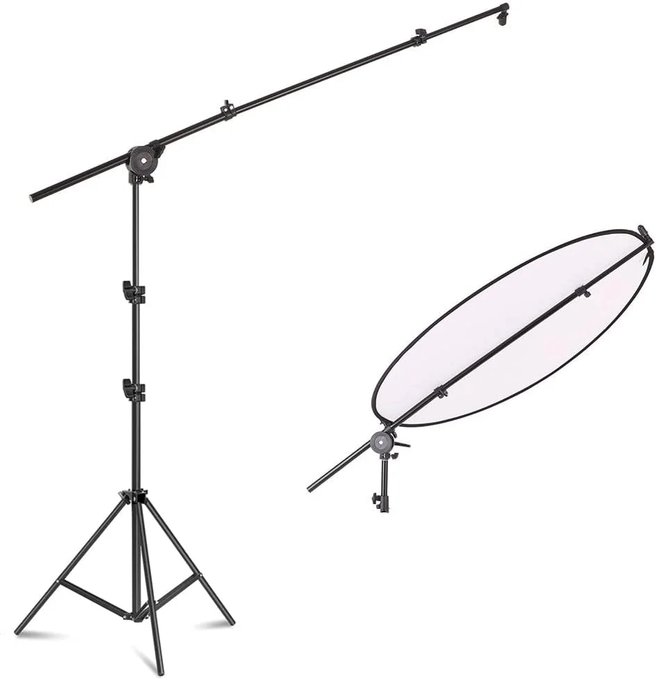 بازوی نگهدارنده رفلکتور استودیویی حرفه ای eWINNER به طول 150 سانتی متر به همراه پایه نور آلومینیومی تاشو 200 سانتی متری برای نورپردازی استودیویی و عکاسی پرتره