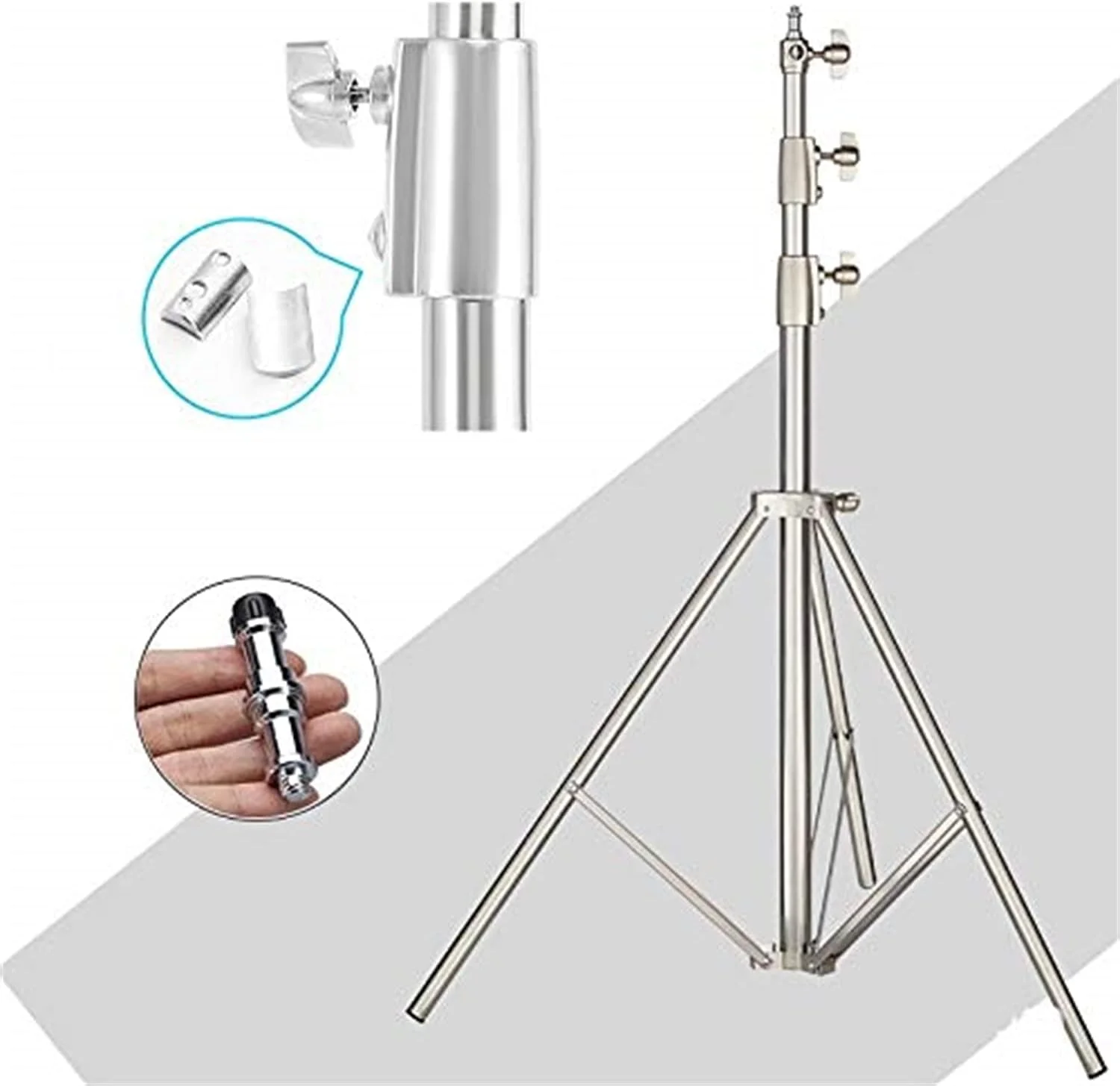 پایه نور استیل سنگین eWINNER، 280 سانتی متر، با آداپتور یونیورسال 1/4 اینچ به 3/8 اینچ، مناسب برای سافت باکس استودیویی، فلاش استروب و سایر تجهیزات عکاسی (نقره ای)