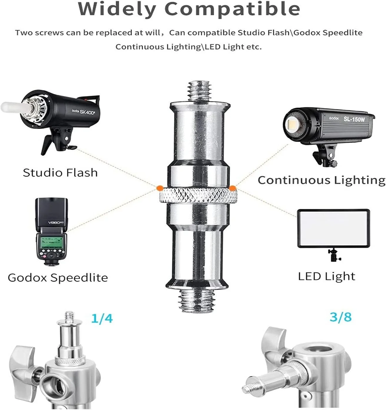 پایه نور استیل سنگین eWINNER، 280 سانتی متر، با آداپتور یونیورسال 1/4 اینچ به 3/8 اینچ، مناسب برای سافت باکس استودیویی، فلاش استروب و سایر تجهیزات عکاسی (نقره ای)