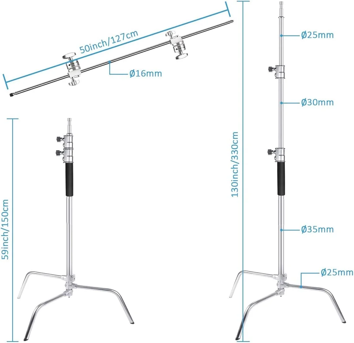پایه نور C استیل ضد زنگ سنگین eWINNER، حداکثر ارتفاع 330 سانتی متر، پایه نور عکاسی و بازوی نگهدارنده 130 سانتی متری با 2 سر گیره برای استودیو Monolight/Softbox/Reflector/Umbrellas پایه نور C استیل ضد زنگ سنگین eWINNER، حداکثر ارتفاع 330 سانتی متر، پایه نور عکاسی و بازوی نگهدارنده 130 سانتی متری با 2 سر گیره برای استودیو Monolight/Softbox/Reflector/Umbrellas