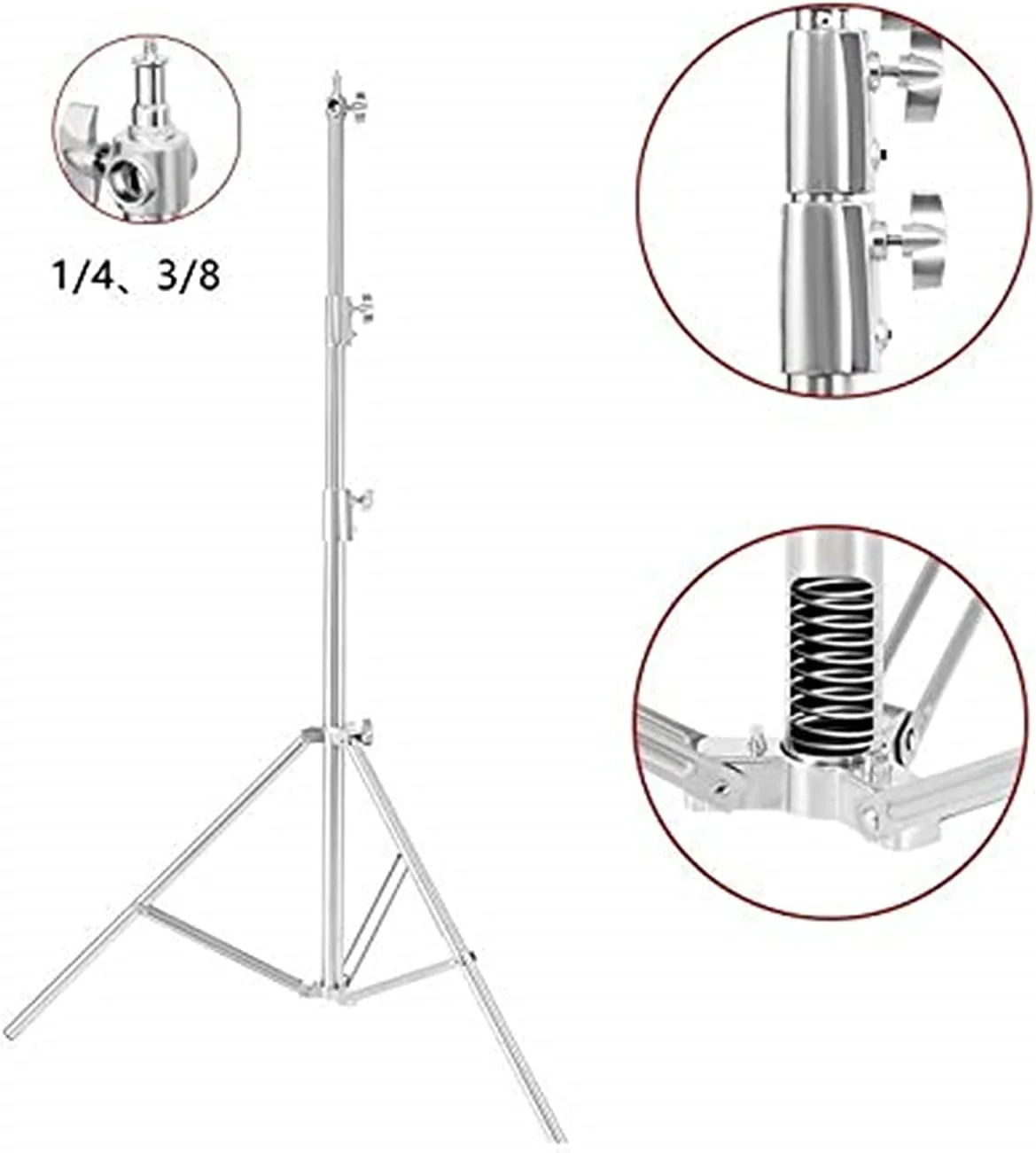 پایه نور استیل سنگین eWINNER، 280 سانتی متر، با آداپتور یونیورسال 1/4 اینچ به 3/8 اینچ، مناسب برای سافت باکس استودیویی، فلاش استروب و سایر تجهیزات عکاسی (نقره ای)