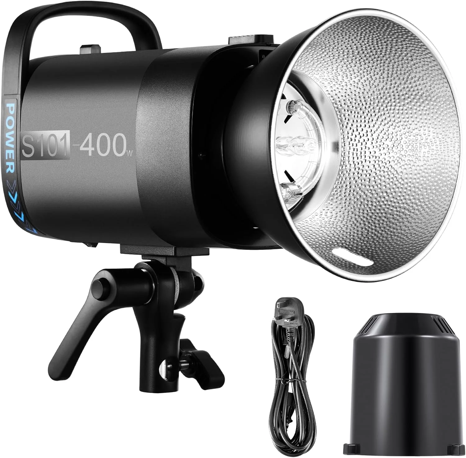 فلاش استروب 400 وات Neewer S101 با 9 سطح لامپ مدلینگ 150 وات، 400Ws GN65 5600K با رفلکتور استاندارد Bowens Mount، حالت S1/S2 فن بی صدا برای عکاسی استودیویی پرتره و محصول
