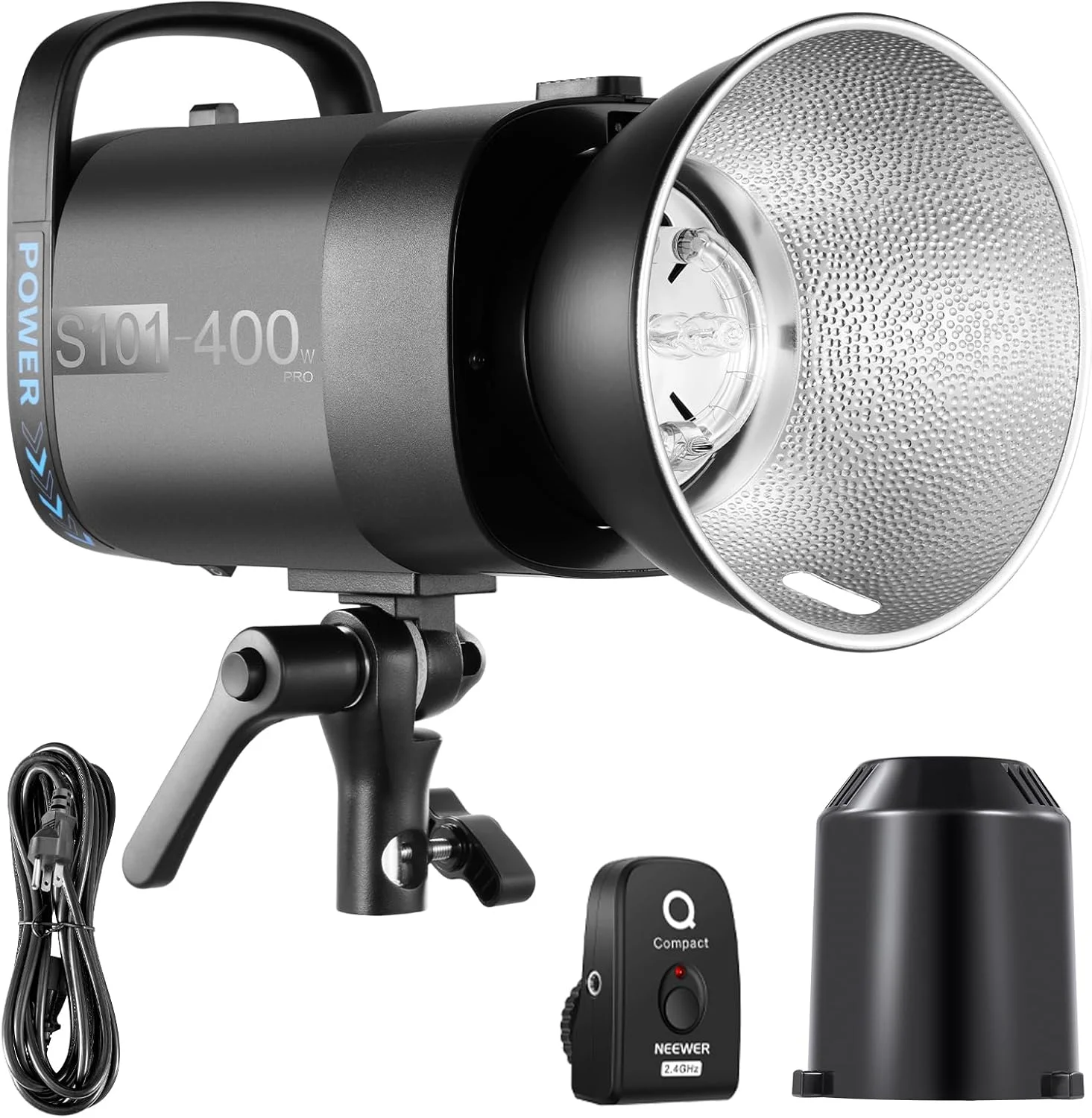 فلاش استروب حرفه ای NEEWER S101-400W با تریگر 2.4G، لامپ مدلینگ 150W، قدرت 400Ws، عدد راهنمای 65، دمای رنگ 5600K، مانت بوئنز، حالت S1/S2، فن بی صدا، سازگار با QPRO برای عکاسی استودیویی، محصول و پرتره