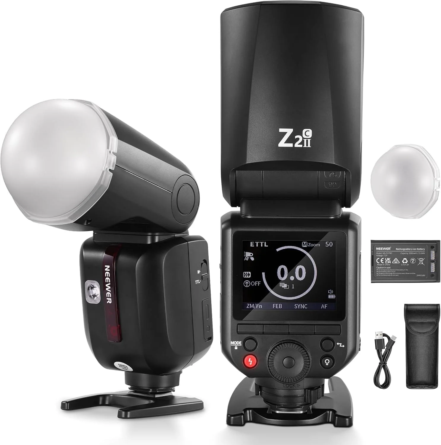 فلاش اسپیدلایت NEEWER Z2II-C 2.4G TTL سازگار با دوربین های کانن، بی سیم سازگار با Godox، 76Ws 1/8000s HSS 600 نور با قدرت کامل، 2 لامپ مدلینگ، سوئیچ TTL/M، دیفیوزر