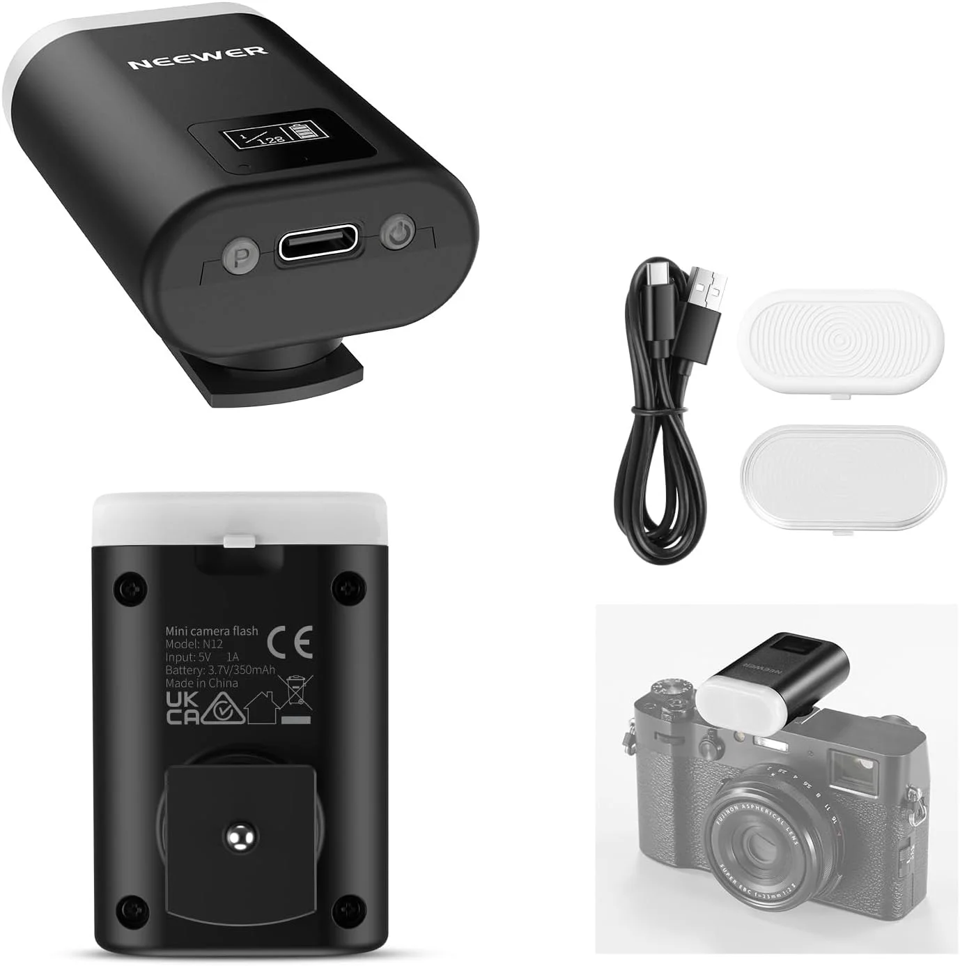 فلاش دوربین کوچک NEEWER BASICS، نور پرکننده 5600K با نمایشگر LCD، سازگار با دوربین های دیجیتال DSLR استاندارد Canon Fujifilm Sony Nikon برای عکاسی استودیویی، نورپردازی عکس، N12