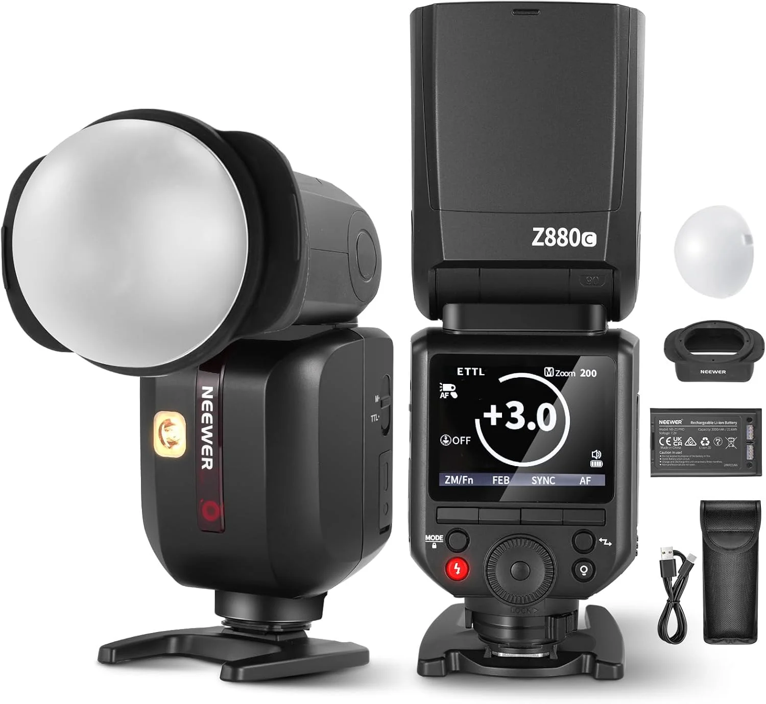 فلاش دوربین پرسرعت NEEWER Z880-C 76W 2.4G TTL سازگار با Canon، دارای دیفیوزر و آداپتور، لامپ مدلینگ، سوئیچ سریع TTL/M، GN60 1/8000s HSS باتری 7.2V/3000mAh با 600 فلاش با قدرت کامل