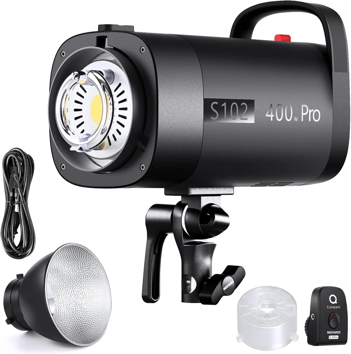 فلاش استودیویی حرفه ای NEEWER S102-400W PRO با تریگر 2.4G، 400Ws GN62 5600K با لامپ تنظیم LED 30W، رفلکتور مانت بوئنز، حالت S1/S2، فن بی صدا، برای عکاسی محصول، پشتیبانی از QPRO