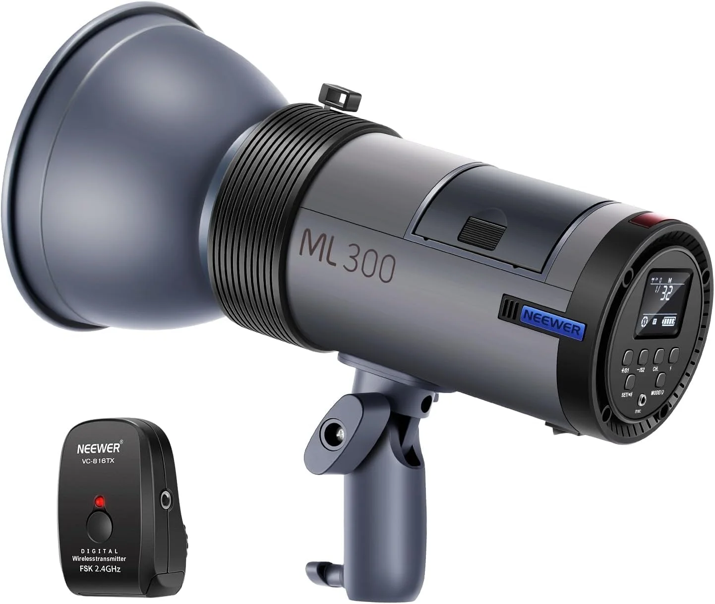 فلاش استودیویی 300 وات NEEWER Q300 2.4G برای فضای باز با شاتر بی‌سیم جمع‌وجور Q، نور بارق با باتری 7800 میلی‌آمپر ساعتی، نور تکی عکاسی با 1000 فلاش، توان کل 0.4 تا 2.5 ثانیه بازیافت