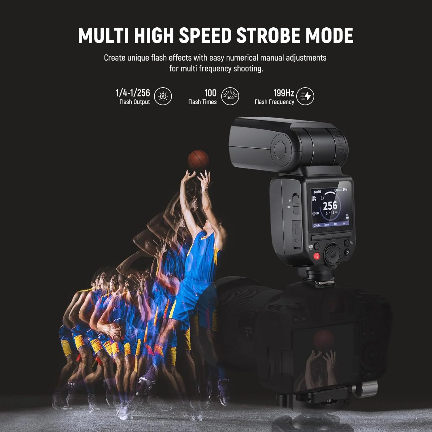 فلاش دوربین پرسرعت NEEWER Z880-C 76W 2.4G TTL سازگار با Canon، دارای دیفیوزر و آداپتور، لامپ مدلینگ، سوئیچ سریع TTL/M، GN60 1/8000s HSS باتری 7.2V/3000mAh با 600 فلاش با قدرت کامل