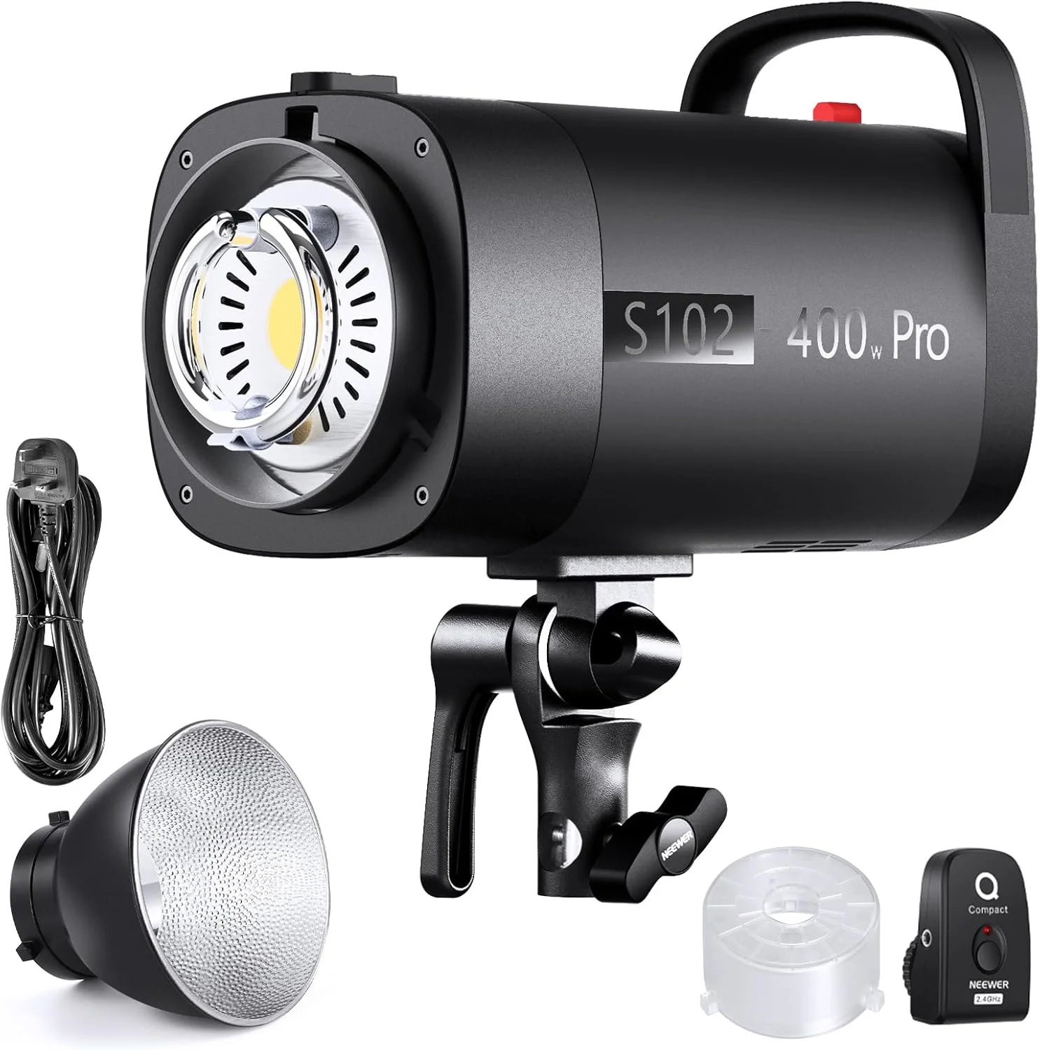فلاش استروب حرفه ای NEEWER S102-400W با تریگر 2.4G، 400Ws GN62 5600K با لامپ مدلینگ LED 30W، مانت بوئنز، رفلکتور، حالت S1/S2، فن بی صدا برای عکاسی پرتره و محصول، پشتیبانی از QPRO