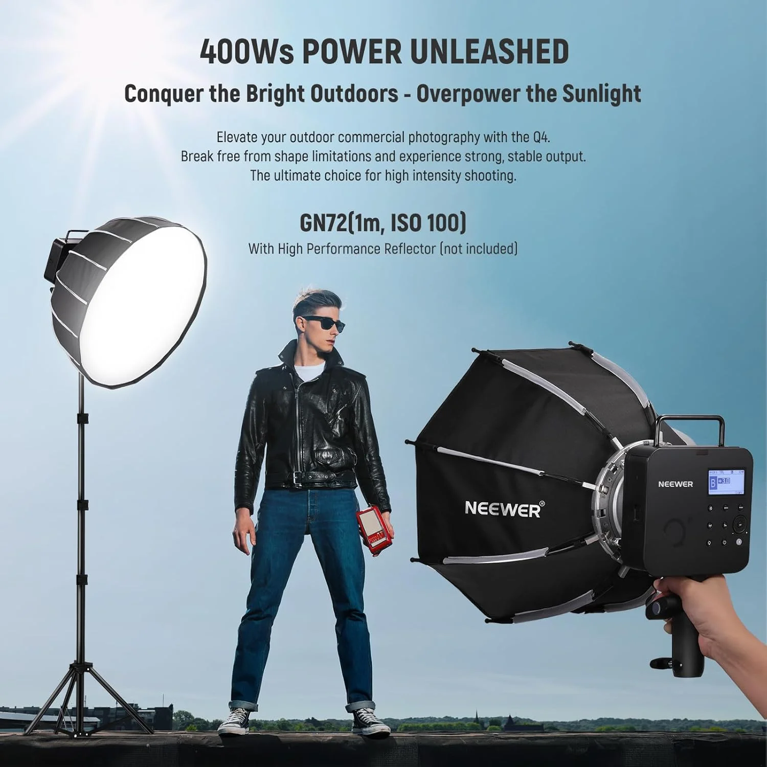 فلاش استودیویی فضای باز NEEWER Q4 400Ws 2.4G TTL (ظاهری جدید)، 1/8000s HSS / باتری 2800mAh / لامپ تنظیم 30W / 400 قدرت کامل، فلاش، عکاسی، مانت بوئنز، مونو لایت با پارچه تمیز کننده فلاش استودیویی فضای باز NEEWER Q4 400Ws 2.4G TTL (ظاهری جدید)، 1/8000s HSS / باتری 2800mAh / لامپ تنظیم 30W / 400 قدرت کامل، فلاش، عکاسی، مانت بوئنز، مونو لایت با پارچه تمیز کننده