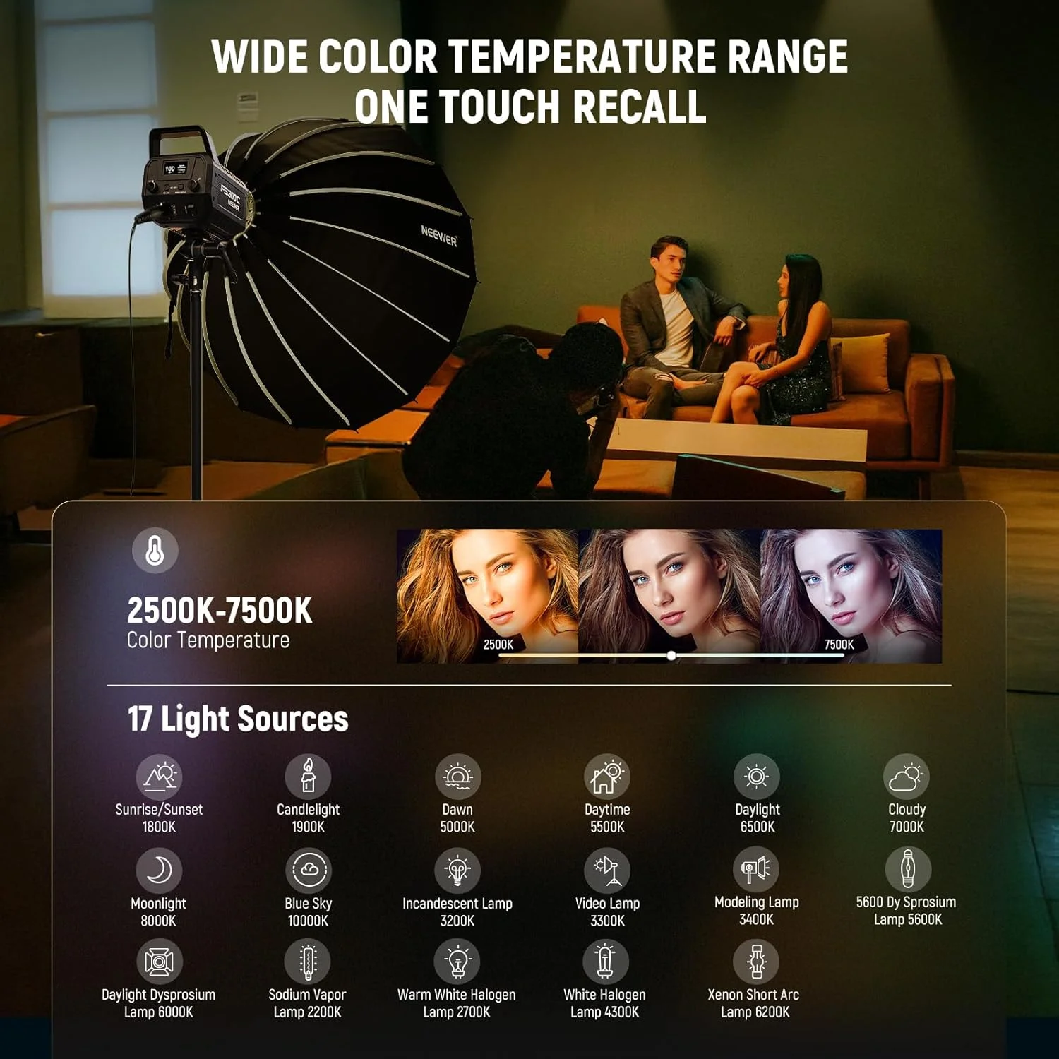 نور ویدئویی ال ای دی RGB نیور 300 وات با کنترل از طریق اپلیکیشن/2.4G، دارای 17 افکت، 2500-7500K 36000lux/1m COB، نورپردازی خروجی مداوم، CRI95+/TLCI97+، 4 منحنی دیمینگ، نورافکن مانت بوئنز برای استودیو، FS300C نور ویدئویی ال ای دی RGB نیور 300 وات با کنترل از طریق اپلیکیشن/2.4G، دارای 17 افکت، 2500-7500K 36000lux/1m COB، نورپردازی خروجی مداوم، CRI95+/TLCI97+، 4 منحنی دیمینگ، نورافکن مانت بوئنز برای استودیو، FS300C