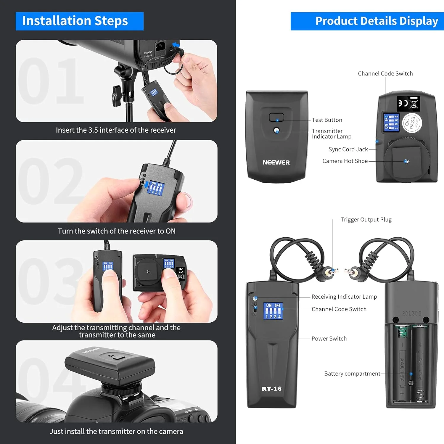 کیت نورپردازی استودیویی فلاش استروب 600 وات Neewer: (2) عدد مونو لایت S101 300W با مانت بوئنز، (2) عدد پایه نور، (2) عدد سافت باکس، (1) عدد فرستنده RT-16، (2) عدد گیرنده، (1) عدد کیف کیت نورپردازی استودیویی فلاش استروب 600 وات Neewer: (2) عدد مونو لایت S101 300W با مانت بوئنز، (2) عدد پایه نور، (2) عدد سافت باکس، (1) عدد فرستنده RT-16، (2) عدد گیرنده، (1) عدد کیف