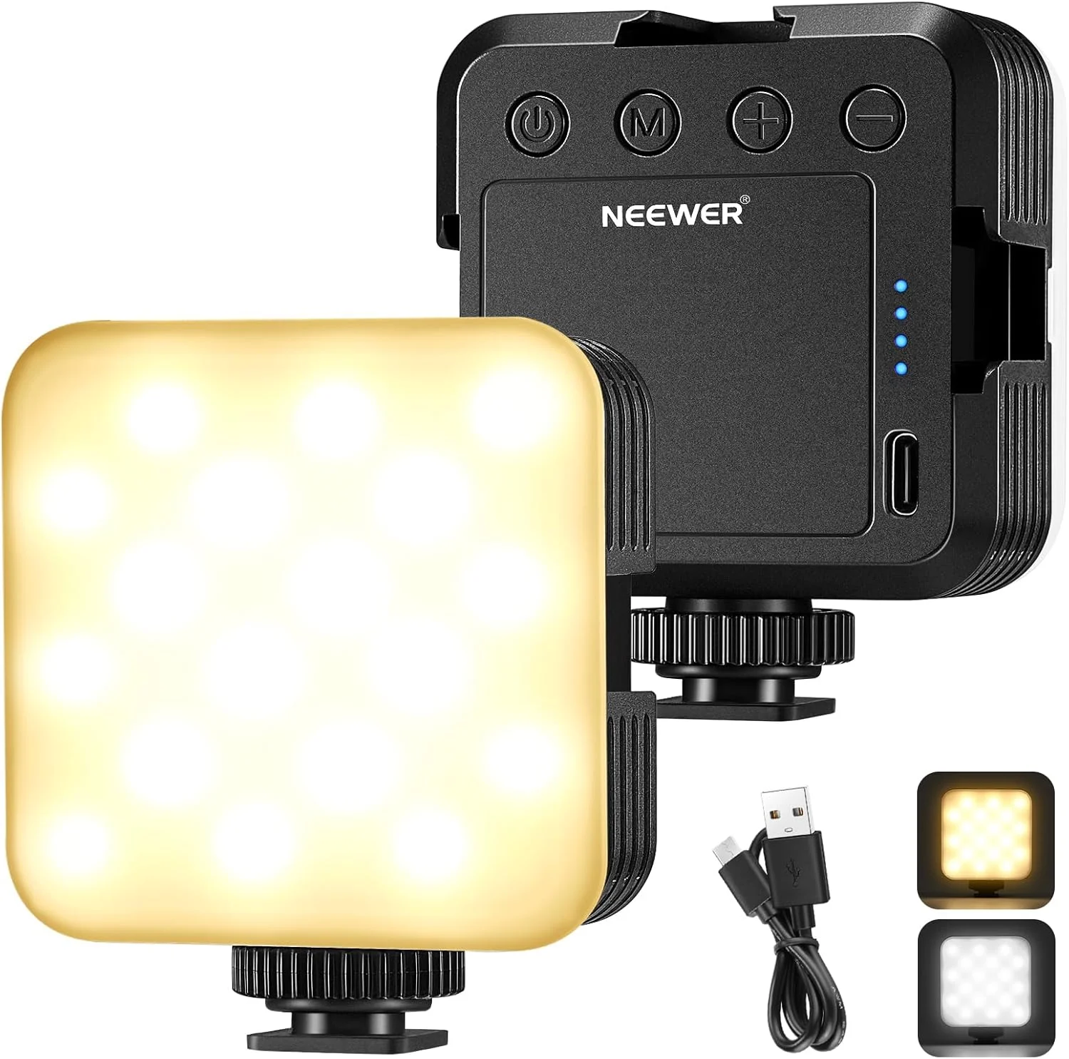 نور ال ای دی دو رنگ قابل تنظیم NEEWER با 3 اسلایدشو کفشک سرد، CRI97+، 8 حالت صحنه، باتری قابل شارژ 2000 میلی آمپر ساعتی برای عکاسی ولاگ بازی های یوتیوب - NL-36L