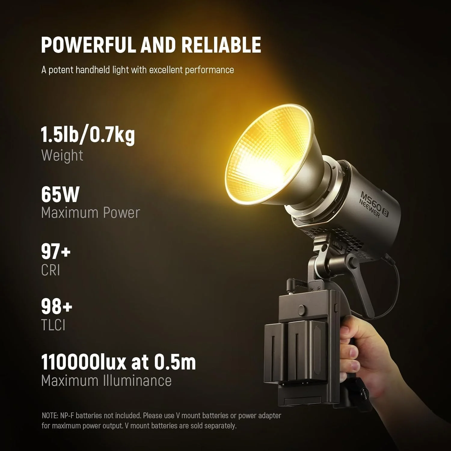 نور ویدئویی پرتابل COB دو رنگ NEEWER MS60B با کنترل 2.4G/APP، نور خروجی مداوم دستی مینی فلزی 65 واتی با مانت بوونز 2700K-6500K، 40000lux/1m، CRI 97+/TLCI 98+، 12 جلوه، PWM Dimming نور ویدئویی پرتابل COB دو رنگ NEEWER MS60B با کنترل 2.4G/APP، نور خروجی مداوم دستی مینی فلزی 65 واتی با مانت بوونز 2700K-6500K، 40000lux/1m، CRI 97+/TLCI 98+، 12 جلوه، PWM Dimming