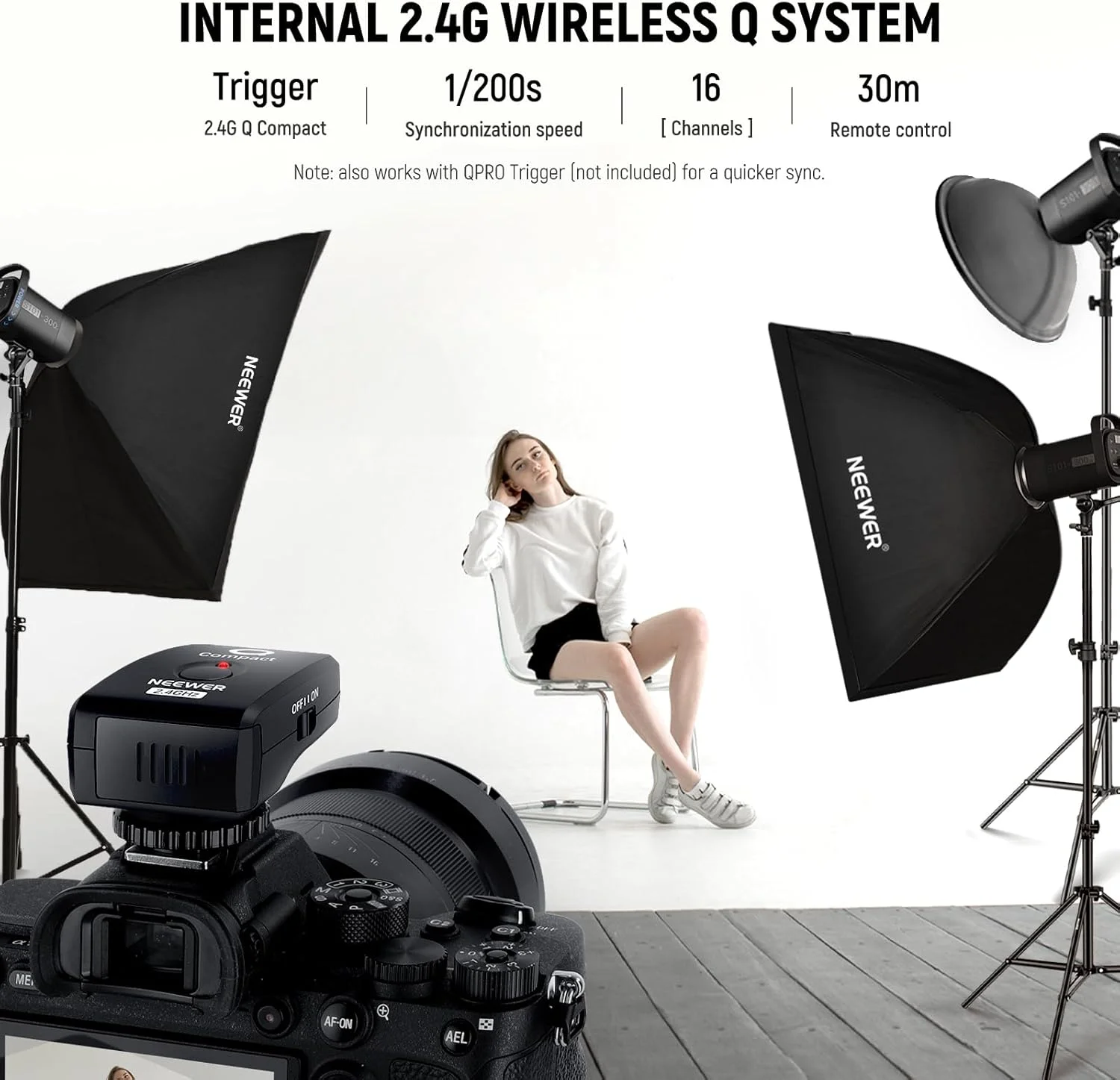 کیت نور فلاش استودیویی 600 وات NEEWER: 2 عدد نور استروب S101-300W PRO 5600K با تریگر 2.4G / لامپ های مدلینگ 150W / مانت بوئنز / سافت باکس / پایه / رفلکتور / کیف، سازگار با QPRO کیت نور فلاش استودیویی 600 وات NEEWER: 2 عدد نور استروب S101-300W PRO 5600K با تریگر 2.4G / لامپ های مدلینگ 150W / مانت بوئنز / سافت باکس / پایه / رفلکتور / کیف، سازگار با QPRO