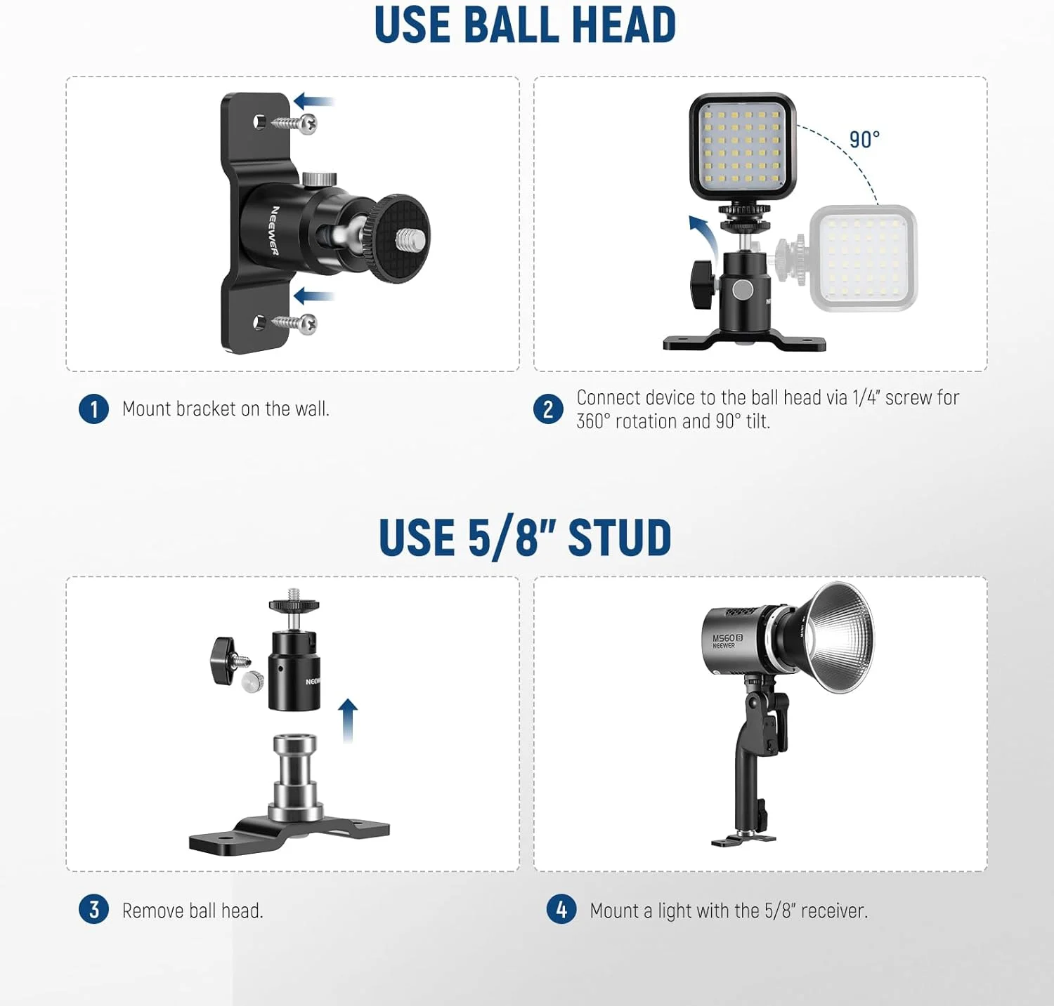 نگهدارنده دیواری و سقفی مدل T نیوور، بسته 2 عددی، براکت نصب چراغ حلقه ای با سر توپی جداشدنی، پیچ 5/8 اینچی، پیچ 1/4 اینچی برای نورپردازی استودیویی مانیتور دوربین فلاش استروب، حداکثر بار: 2 کیلوگرم، TS008 نگهدارنده دیواری و سقفی مدل T نیوور، بسته 2 عددی، براکت نصب چراغ حلقه ای با سر توپی جداشدنی، پیچ 5/8 اینچی، پیچ 1/4 اینچی برای نورپردازی استودیویی مانیتور دوربین فلاش استروب، حداکثر بار: 2 کیلوگرم، TS008