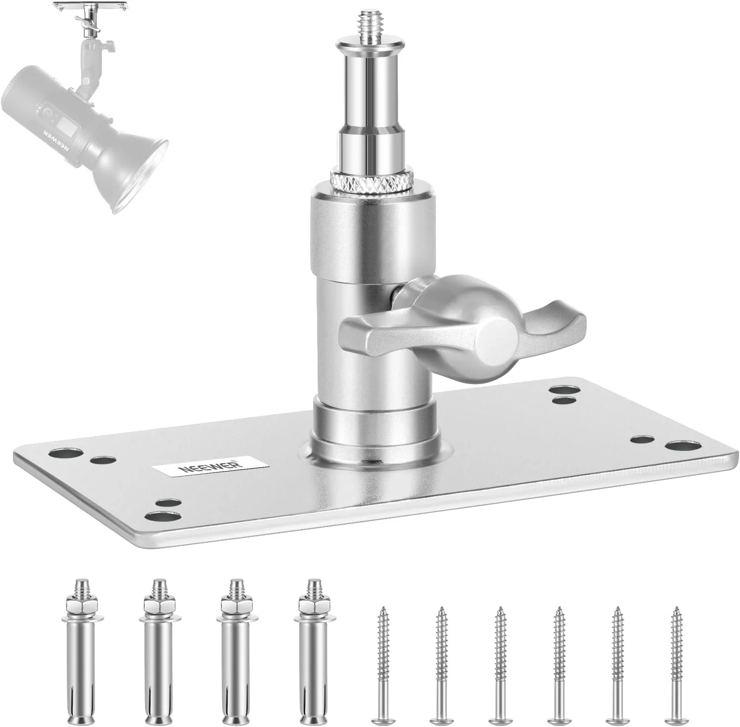 نگهدارنده دیواری سقفی نیور 8.5 سانتی متری با پین 5/8 اینچی و رزوه 1/4 اینچی به همراه 10 پیچ، مناسب برای نور حلقه ای، نور ویدئویی، فلاش استروب، حداکثر تحمل وزن 10 کیلوگرم، مدل ST-WM1