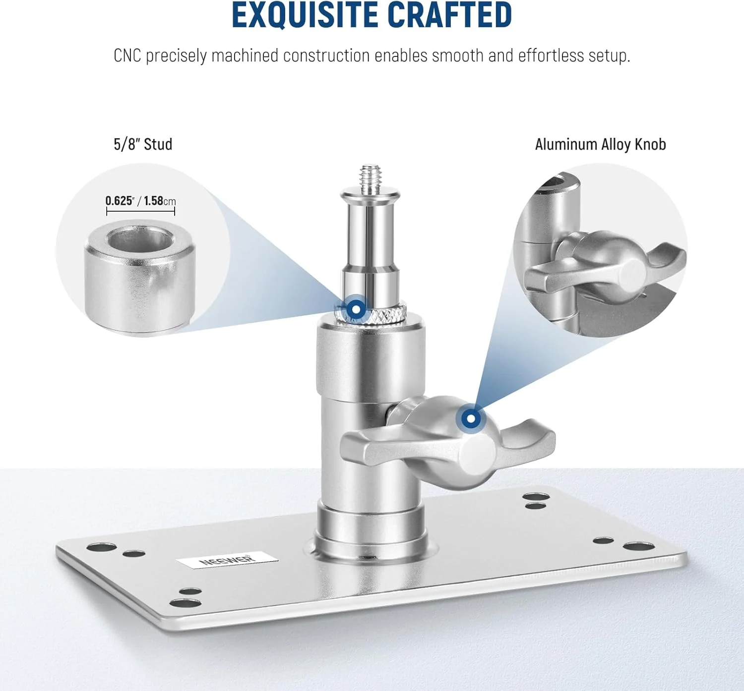 نگهدارنده دیواری سقفی نیور 8.5 سانتی متری با پین 5/8 اینچی و رزوه 1/4 اینچی به همراه 10 پیچ، مناسب برای نور حلقه ای، نور ویدئویی، فلاش استروب، حداکثر تحمل وزن 10 کیلوگرم، مدل ST-WM1