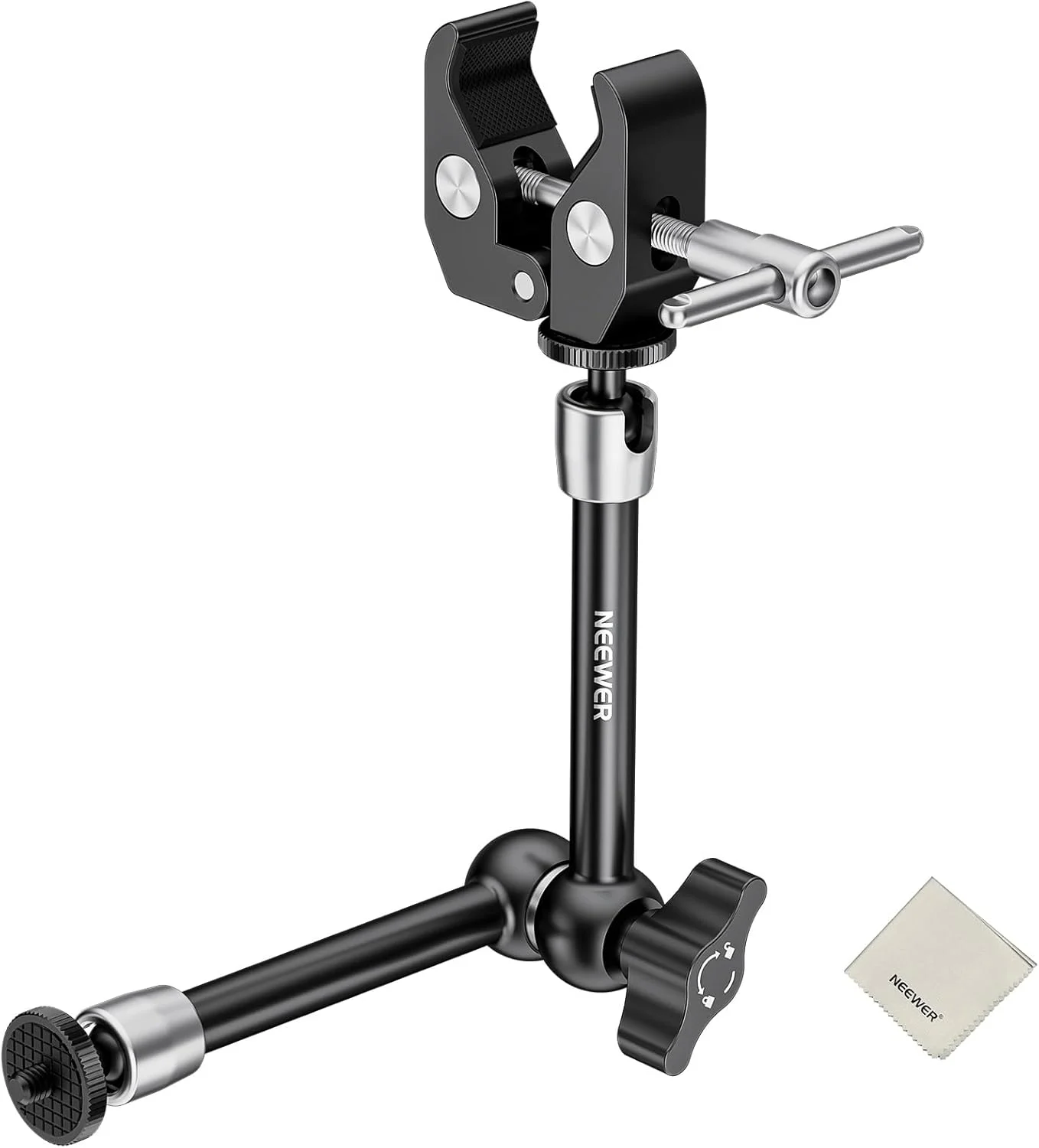 بازوی جادویی 25 سانتی‌متری NEEWER با گیره سوپر و پارچه تمیزکننده، رزوه 1/4 اینچی و 3/8 اینچی برای فلاش/نور LED/میکروفون/مانیتور دوربین DSLR سازگار با قفس دوربین SmallRig، حداکثر بار: 2 کیلوگرم، ST25C