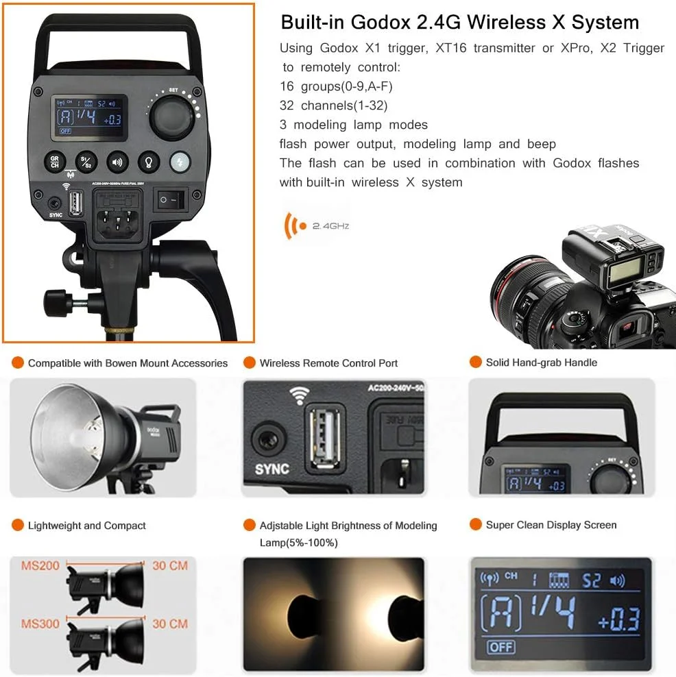فلاش استودیویی مونو لایت GODOX MS300 300WS با زمان بازیافت 0.1 تا 1.8 ثانیه فلاش استودیویی مونو لایت GODOX MS300 300WS با زمان بازیافت 0.1 تا 1.8 ثانیه
