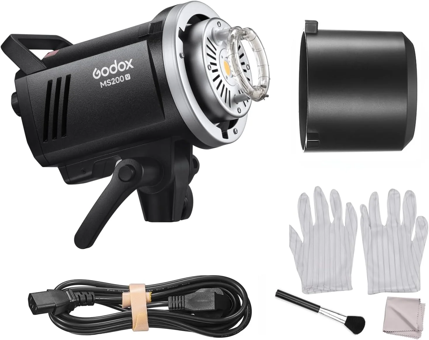 فلاش استودیویی بی سیم Godox MS200-V 200W با نور فلاش ارتقا یافته 2.4G GN53، 0.1-1.8 ثانیه، زمان بازیافت 5600±200K، با لامپ تنظیم LED 10W، مانت بوئنز برای مد، تبلیغات، عکاسی