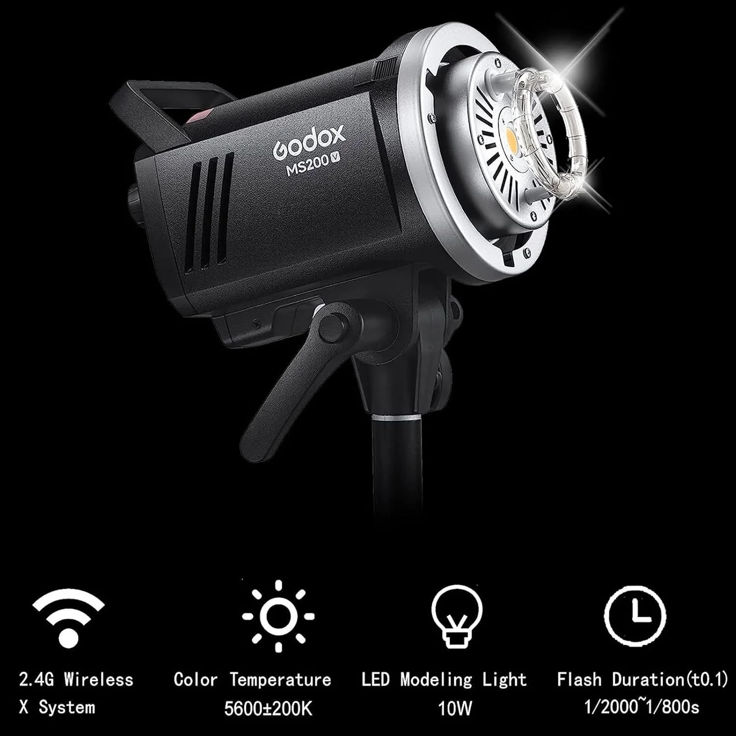 فلاش استودیویی بی سیم Godox MS200-V 200W با نور فلاش ارتقا یافته 2.4G GN53، 0.1-1.8 ثانیه، زمان بازیافت 5600±200K، با لامپ تنظیم LED 10W، مانت بوئنز برای مد، تبلیغات، عکاسی فلاش استودیویی بی سیم Godox MS200-V 200W با نور فلاش ارتقا یافته 2.4G GN53، 0.1-1.8 ثانیه، زمان بازیافت 5600±200K، با لامپ تنظیم LED 10W، مانت بوئنز برای مد، تبلیغات، عکاسی