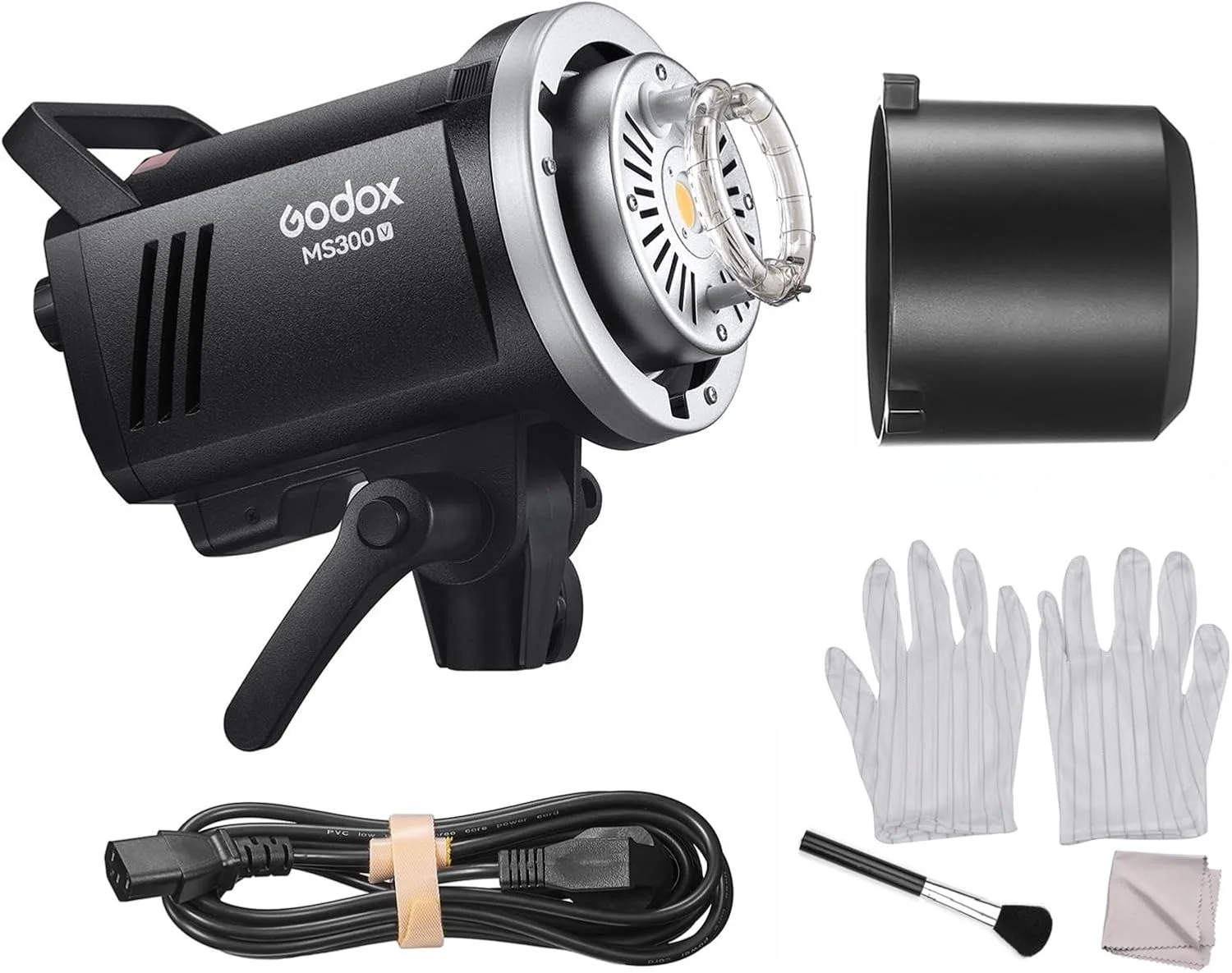 فلاش استودیویی ارتقا یافته گودکس MS300-V با قدرت 300Ws، عدد راهنمای 58، زمان بازیافت 0.1-1.8 ثانیه، دمای رنگ 5600±200K و سیستم بی سیم 2.4G X مناسب برای عروسی، پرتره و فشن