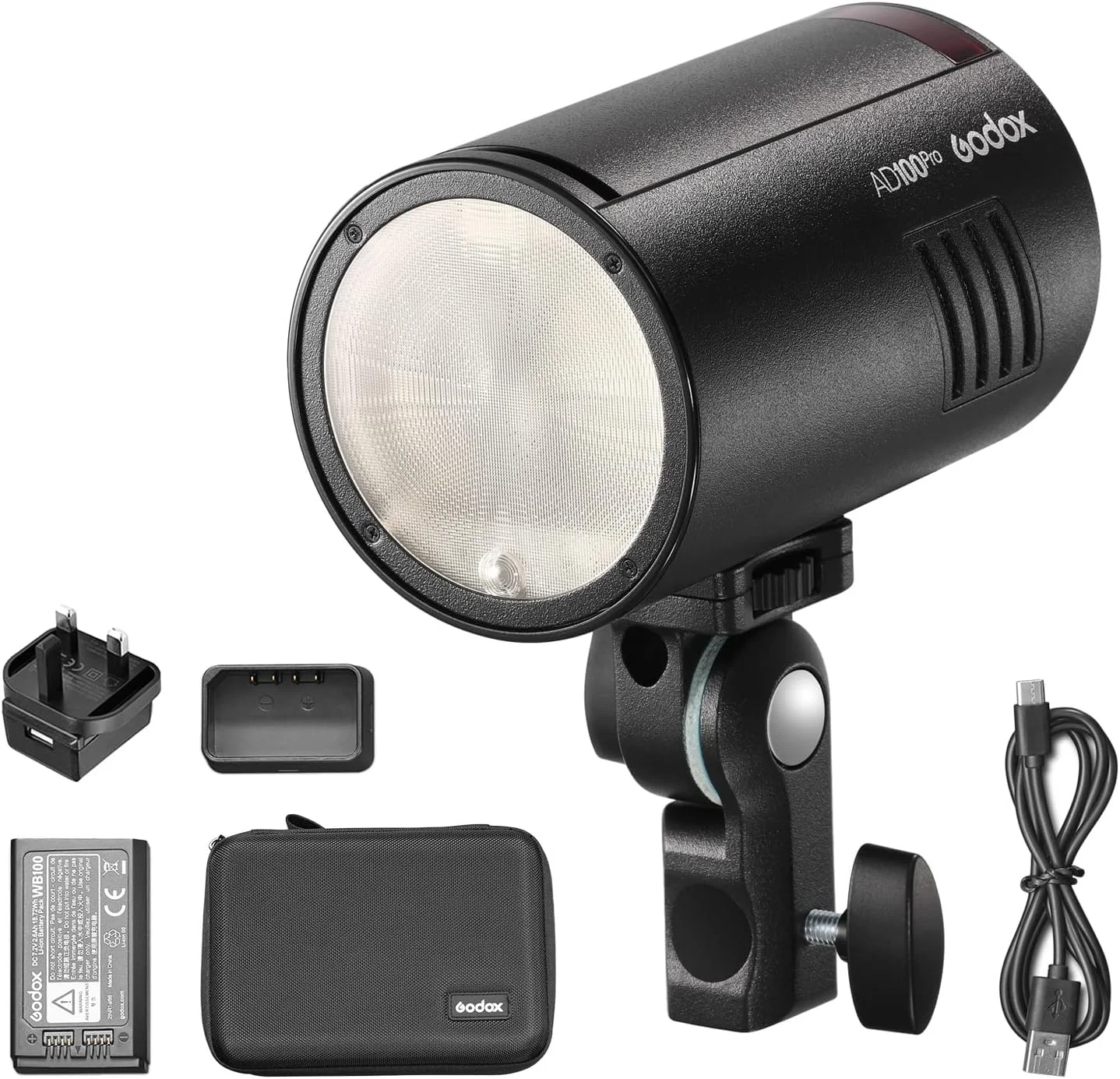 فلاش استودیویی جیبی گودکس AD100Pro با صفحه نمایش OLED، دمای رنگ 5800K، سیستم X بی‌سیم 2.4G داخلی و باتری 2600mAh سازگار با دوربین‌های کانن، نیکون، سونی و الیمپوس