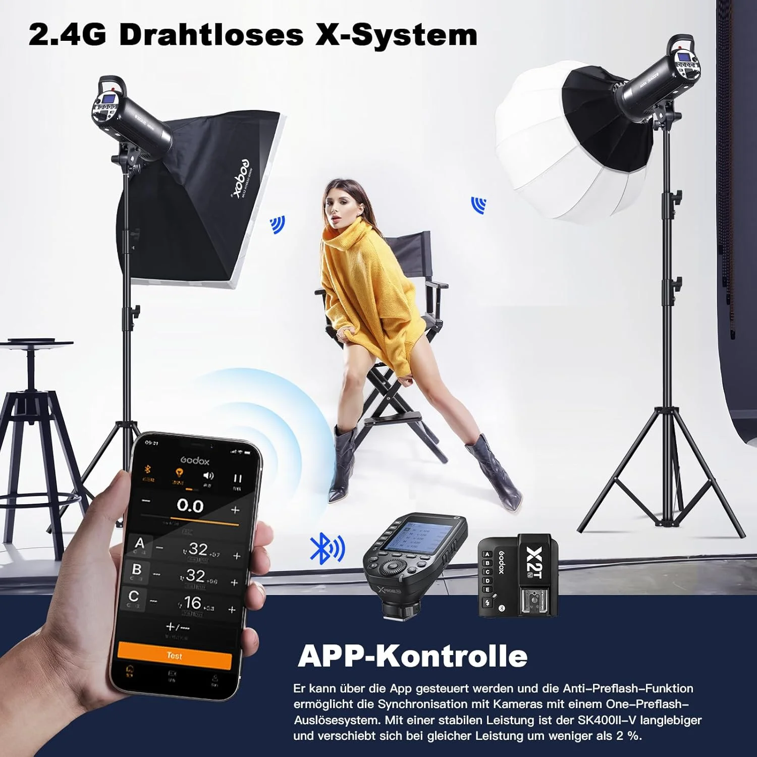 فلاش استودیویی حرفه ای گودکس SK400IIV، نور LED استودیویی، مانت بوئنز، کیت فلاش 400 وات، سیستم بی سیم 2.4G X، دمای رنگ 5600±200 کلوین، لامپ مدلینگ LED مانت بوئنز برای استودیو (نسخه ارتقا یافته SK400II) فلاش استودیویی حرفه ای گودکس SK400IIV، نور LED استودیویی، مانت بوئنز، کیت فلاش 400 وات، سیستم بی سیم 2.4G X، دمای رنگ 5600±200 کلوین، لامپ مدلینگ LED مانت بوئنز برای استودیو (نسخه ارتقا یافته SK400II)