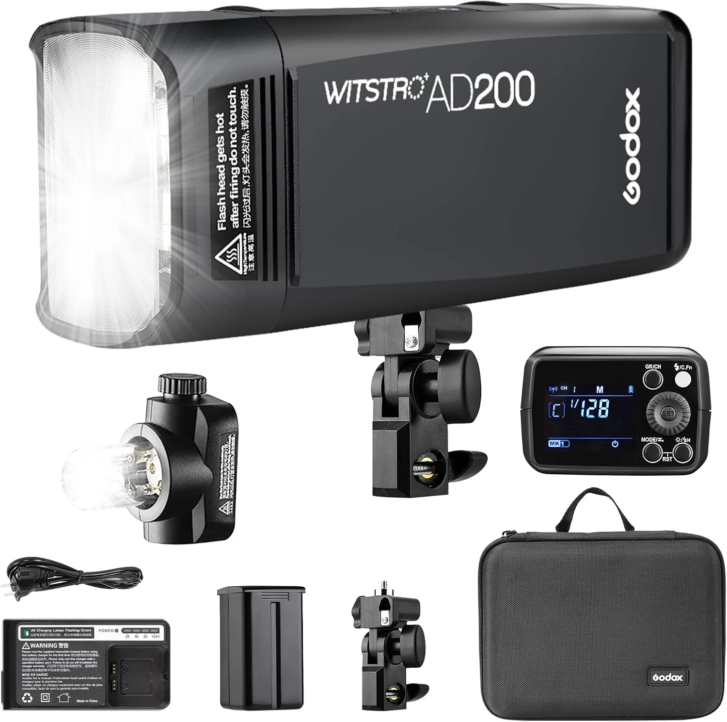فلاش استروب گودکس AD200 200W با لامپ برهنه فلاش اسپیدلایت بیرونی برای مبتدیان فلاش جیبی با کیف حمل، TTL HSS 1/8000s باتری لیتیومی 2.4G، بازیافت 0.01-2.1 ثانیه 500 فلاش با قدرت کامل مونو لایت