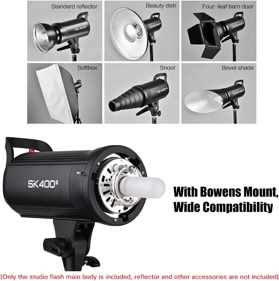 فلاش استودیویی جمع و جور حرفه ای گودوکس SK400II با توان 400 وات، سیستم بی سیم GODOX 2.4G یکپارچه، GN65 5600K با لامپ تنظیم 150 واتی برای عکاسی از محصولات تجارت الکترونیک، پرتره و سبک زندگی فلاش استودیویی جمع و جور حرفه ای گودوکس SK400II با توان 400 وات، سیستم بی سیم GODOX 2.4G یکپارچه، GN65 5600K با لامپ تنظیم 150 واتی برای عکاسی از محصولات تجارت الکترونیک، پرتره و سبک زندگی