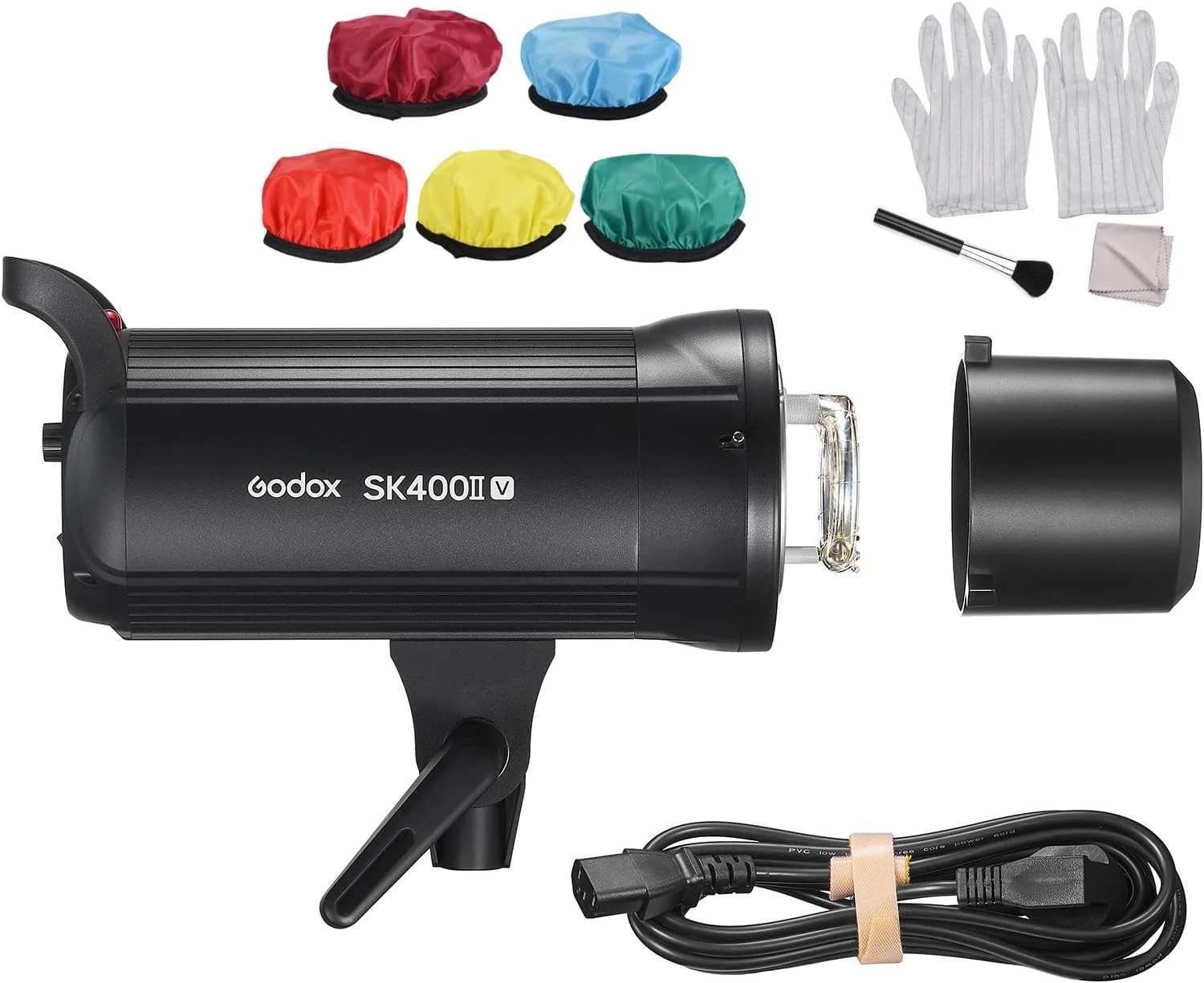 فلاش استودیویی گودکس SK400II-V با توان خروجی تقویت شده 400Ws، نور استروب 5600 ± 200 کلوین، سیستم وایرلس X 2.4G یکپارچه با مانت بوئنز و لامپ مدلینگ LED برای عکاسی تبلیغاتی و فشن
