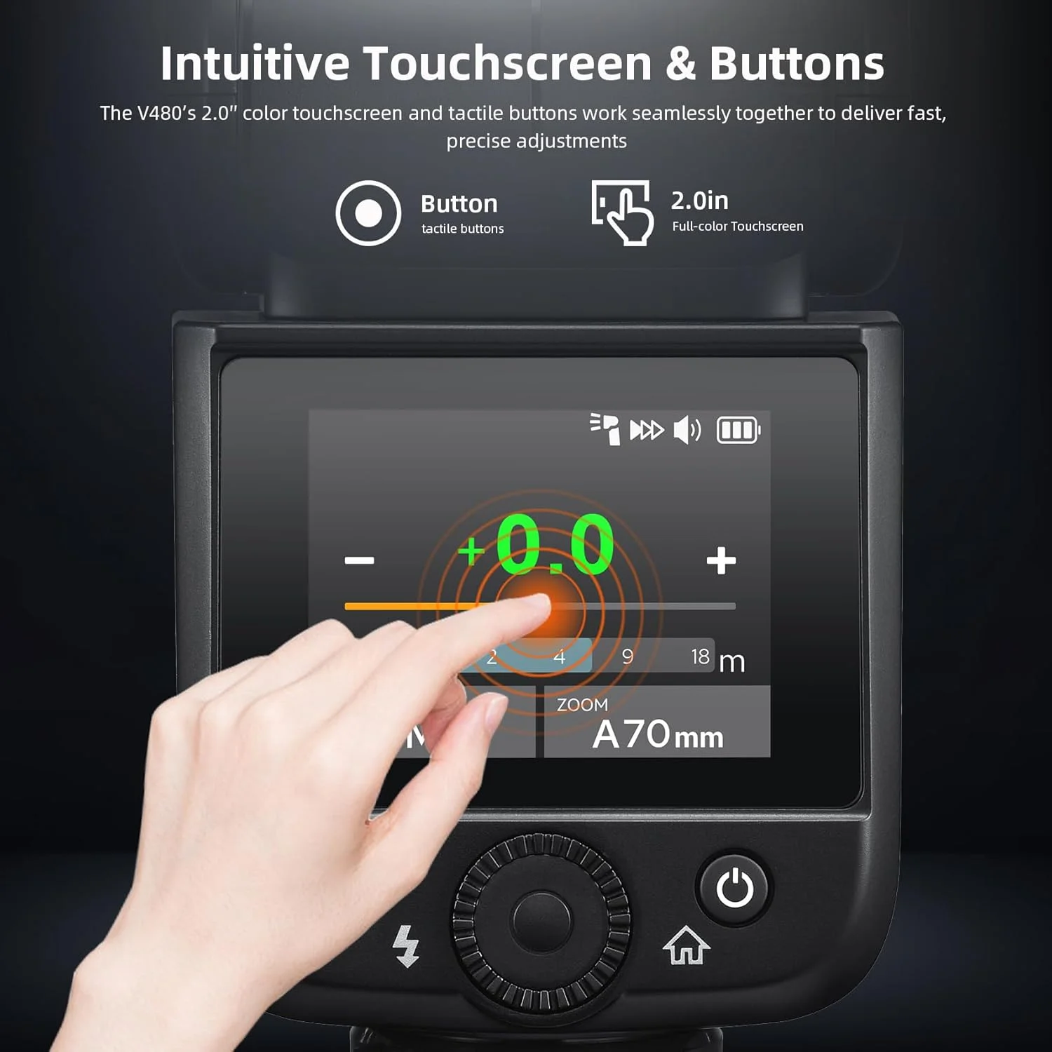 فلاش لیتیوم-یونی Godox V480-S TTL برای سونی - GN50 دارای تریگر بیسیم داخلی، صفحه لمسی 2.0 اینچی، همگامسازی پرسرعت 1/8000 ثانیه، 650 فلاش با قدرت کامل، زمان بازیافت 1.7 ثانیه، لامپ مدلسازی LED برای عکاسی پرتره و محصول فلاش لیتیوم-یونی Godox V480-S TTL برای سونی - GN50 دارای تریگر بیسیم داخلی، صفحه لمسی 2.0 اینچی، همگامسازی پرسرعت 1/8000 ثانیه، 650 فلاش با قدرت کامل، زمان بازیافت 1.7 ثانیه، لامپ مدلسازی LED برای عکاسی پرتره و محصول