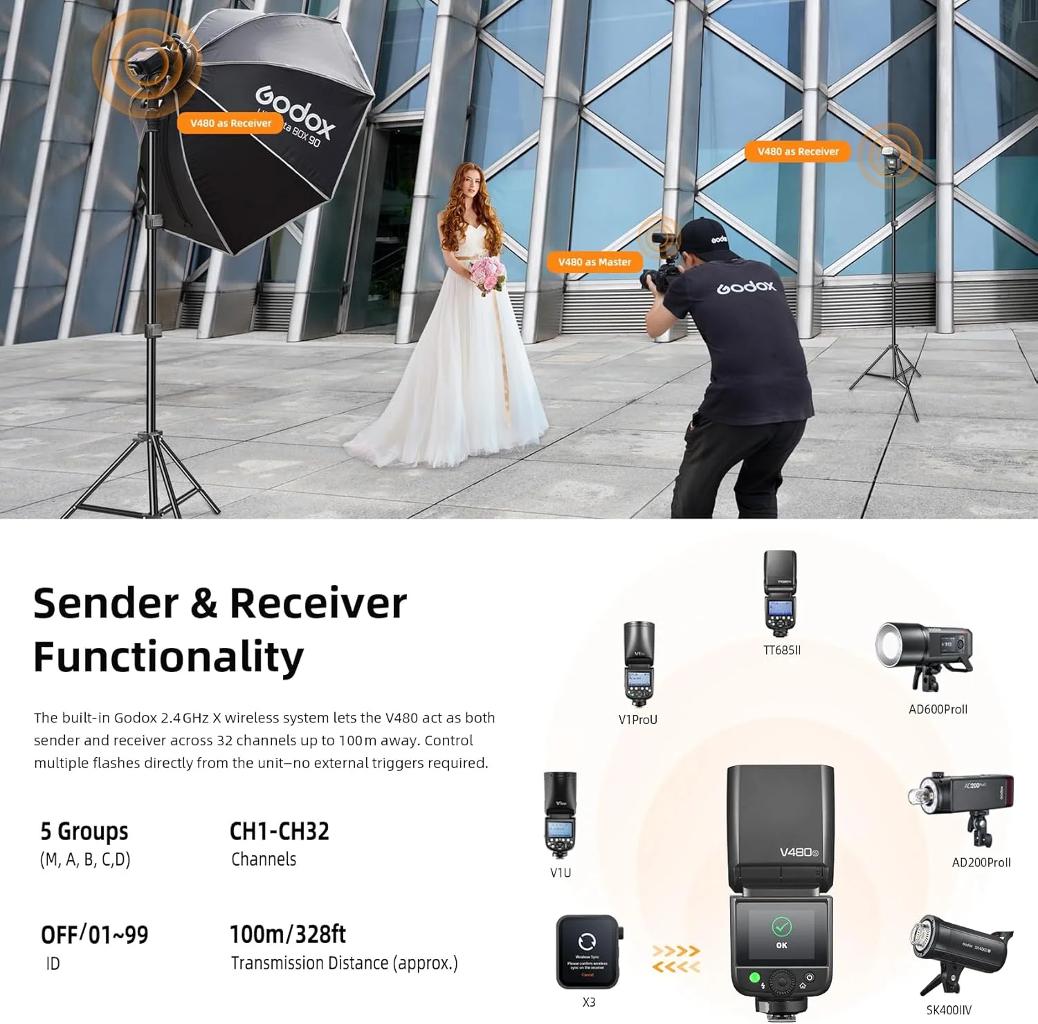 فلاش لیتیوم-یونی Godox V480-S TTL برای سونی - GN50 دارای تریگر بیسیم داخلی، صفحه لمسی 2.0 اینچی، همگامسازی پرسرعت 1/8000 ثانیه، 650 فلاش با قدرت کامل، زمان بازیافت 1.7 ثانیه، لامپ مدلسازی LED برای عکاسی پرتره و محصول فلاش لیتیوم-یونی Godox V480-S TTL برای سونی - GN50 دارای تریگر بیسیم داخلی، صفحه لمسی 2.0 اینچی، همگامسازی پرسرعت 1/8000 ثانیه، 650 فلاش با قدرت کامل، زمان بازیافت 1.7 ثانیه، لامپ مدلسازی LED برای عکاسی پرتره و محصول