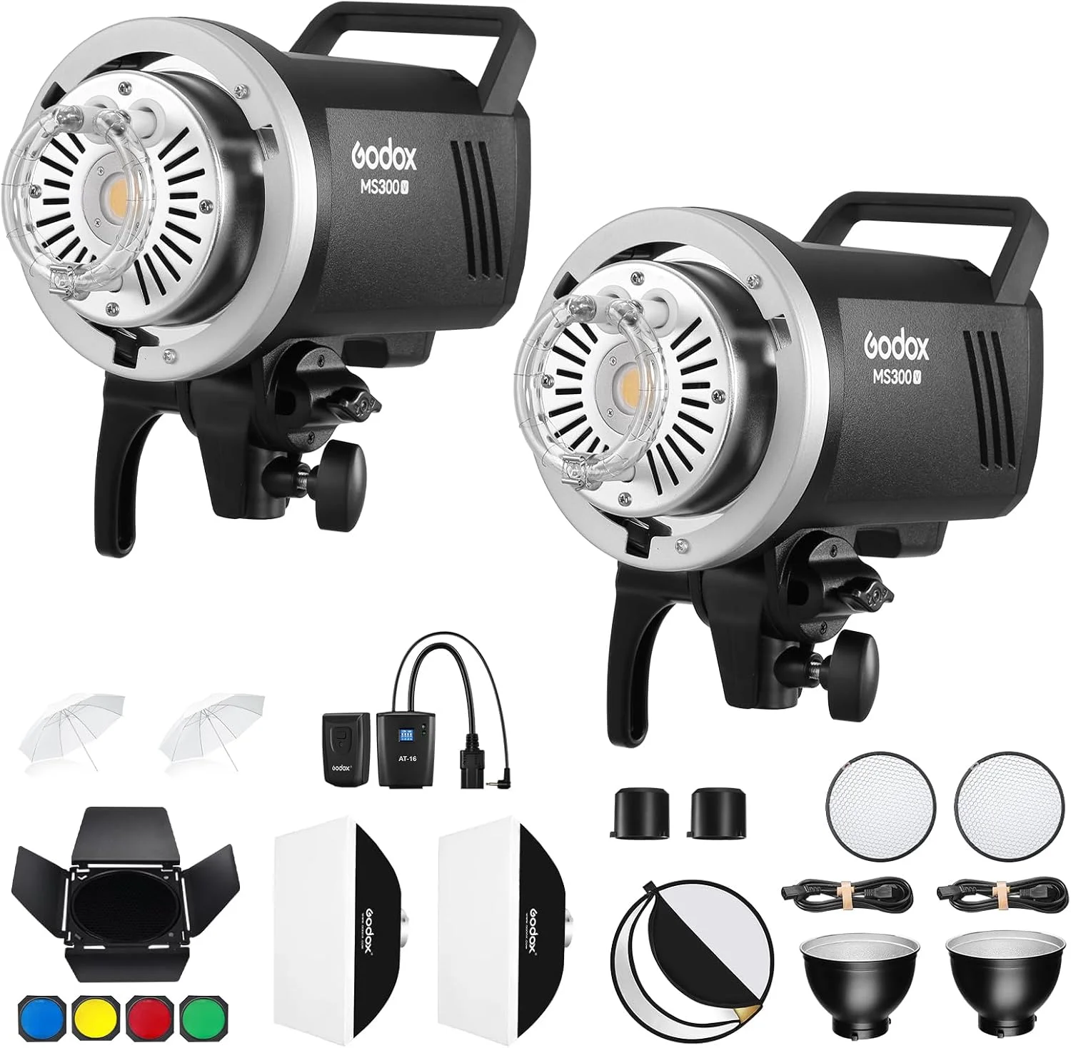 فلاش استودیویی حرفه ای گودکس MS300V، بسته 2 عددی، 300 وات، GN58، زمان بازیافت 0.1-1.8 ثانیه، سیستم 2.4G X، نور فلاش 5600±200K با لامپ تنظیم LED
