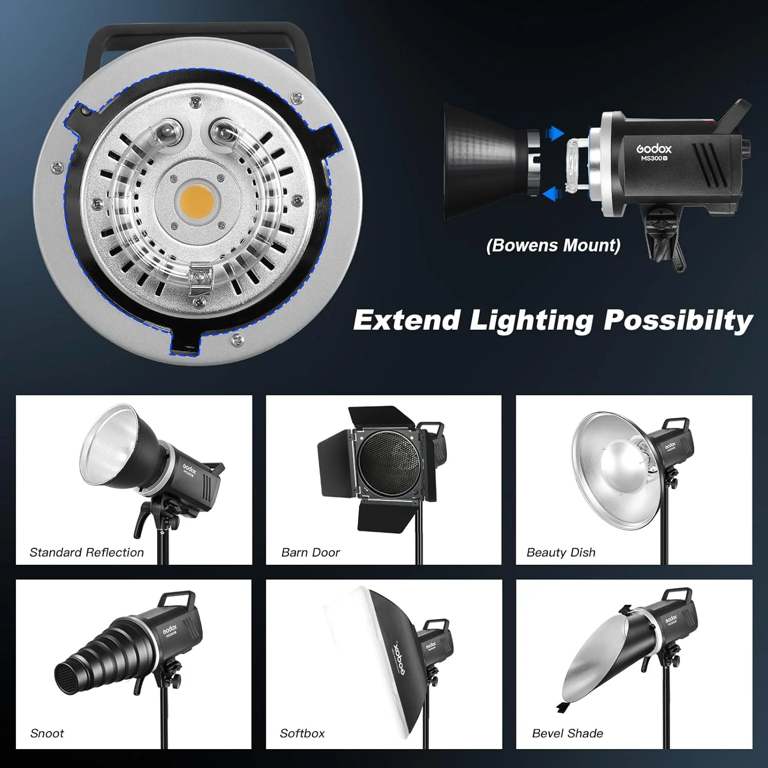 فلاش استودیویی حرفه ای گودکس MS300V، بسته 2 عددی، 300 وات، GN58، زمان بازیافت 0.1-1.8 ثانیه، سیستم 2.4G X، نور فلاش 5600±200K با لامپ تنظیم LED فلاش استودیویی حرفه ای گودکس MS300V، بسته 2 عددی، 300 وات، GN58، زمان بازیافت 0.1-1.8 ثانیه، سیستم 2.4G X، نور فلاش 5600±200K با لامپ تنظیم LED