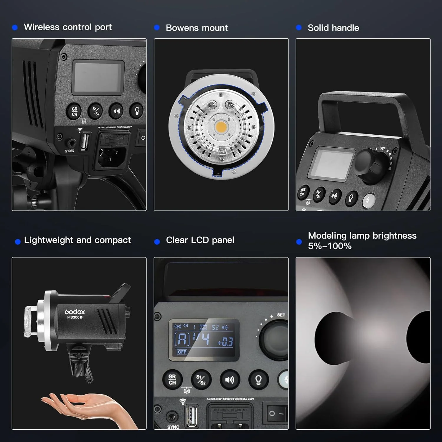 فلاش استودیویی حرفه ای گودکس MS300V، بسته 2 عددی، 300 وات، GN58، زمان بازیافت 0.1-1.8 ثانیه، سیستم 2.4G X، نور فلاش 5600±200K با لامپ تنظیم LED فلاش استودیویی حرفه ای گودکس MS300V، بسته 2 عددی، 300 وات، GN58، زمان بازیافت 0.1-1.8 ثانیه، سیستم 2.4G X، نور فلاش 5600±200K با لامپ تنظیم LED