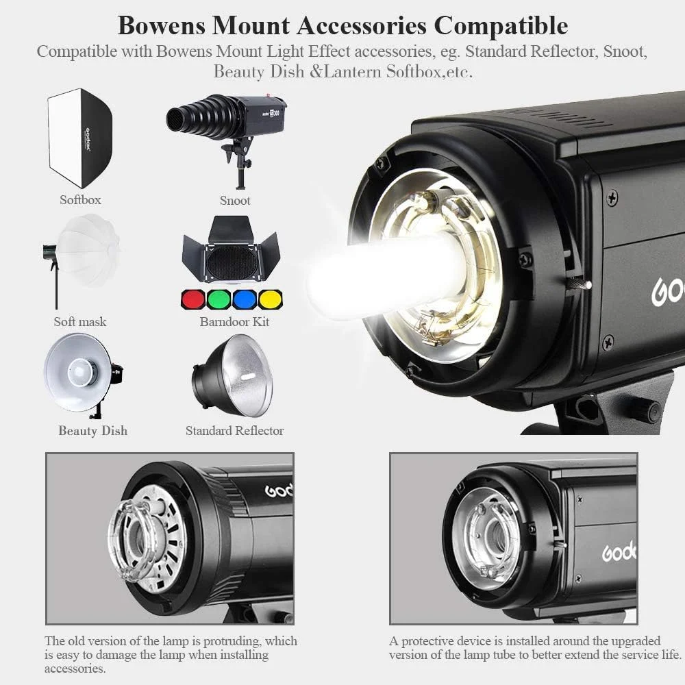 فلاش استودیویی حرفه ای 800 وات گودوکس مدل DP-800II با ولتاژ 220 ولت و سیستم 2.4G HSS با سرعت 1/8000 ثانیه برای عکاسی خلاقانه